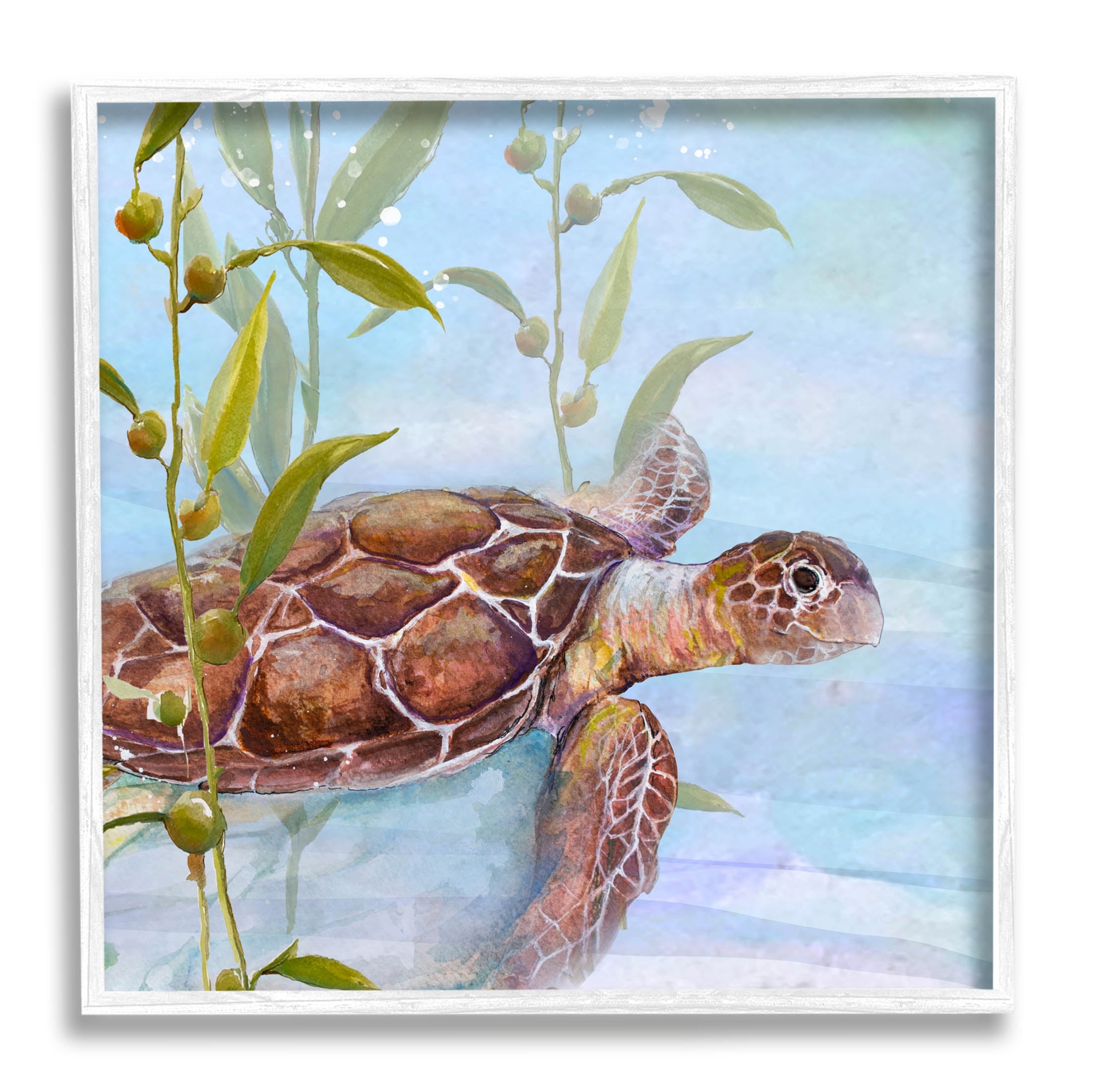 Stupell Industries Turtle Swimming Between Reef Graphic Art White Framed Art Print Wall Art, Design by Diannart