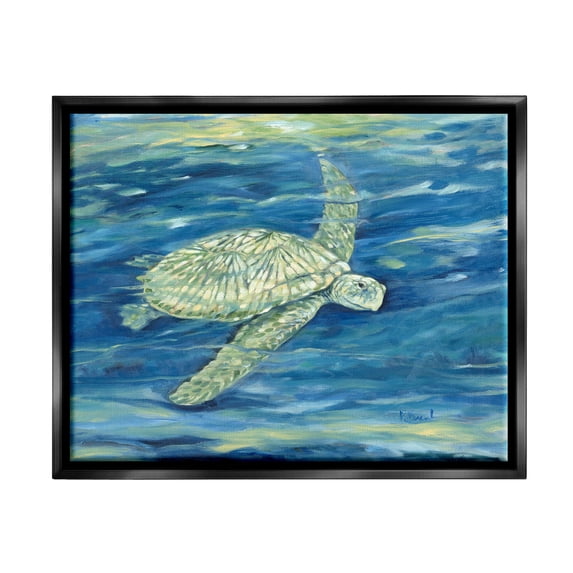 Stupell Industries Turtle Underwater Painting Animals & Insects Painting Black Floater Framed Art Print Wall Art, 31 x 25