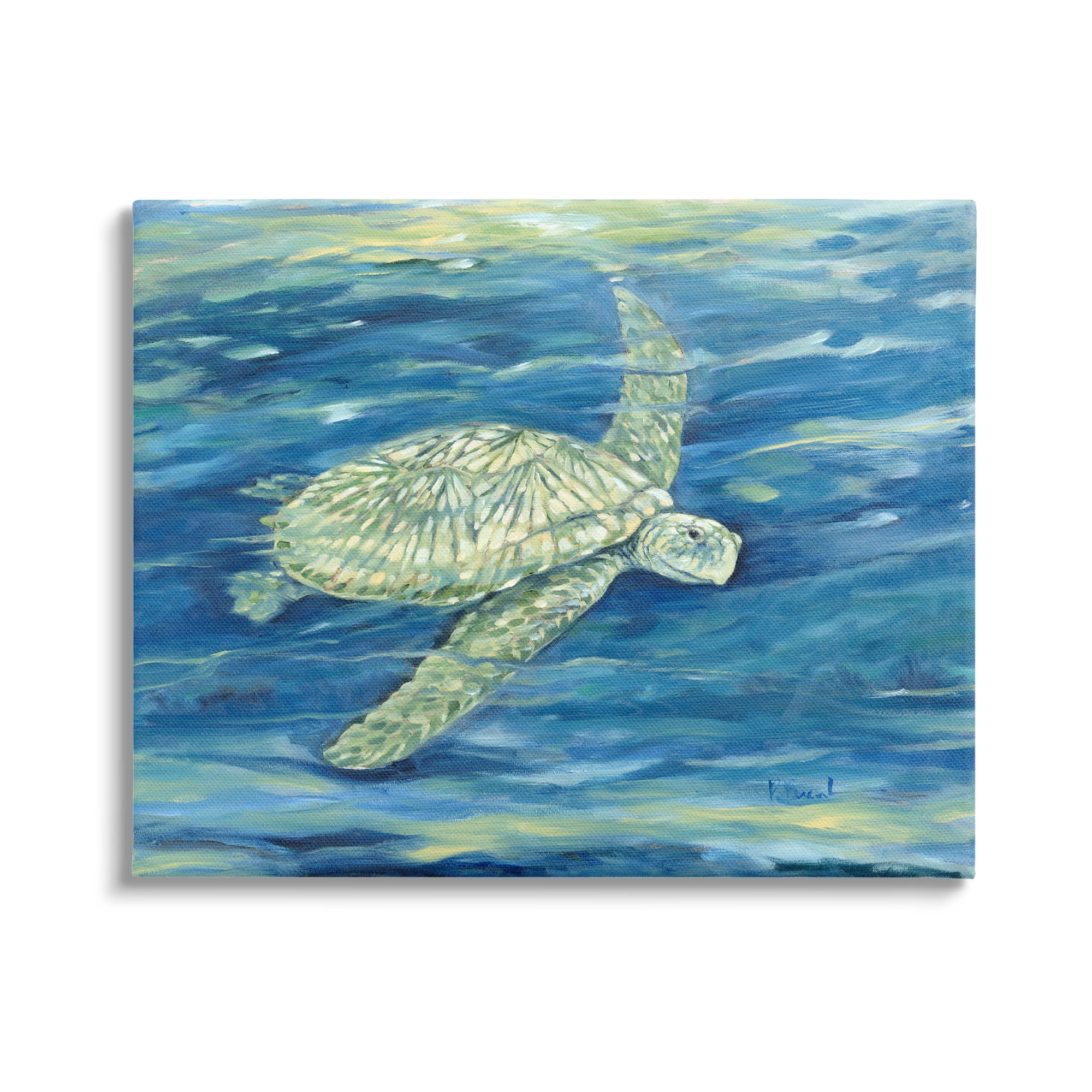 Stupell Industries Turtle Underwater Painting Animals & Insects Painting Gallery Wrapped Canvas Print Wall Art, 30 x 24