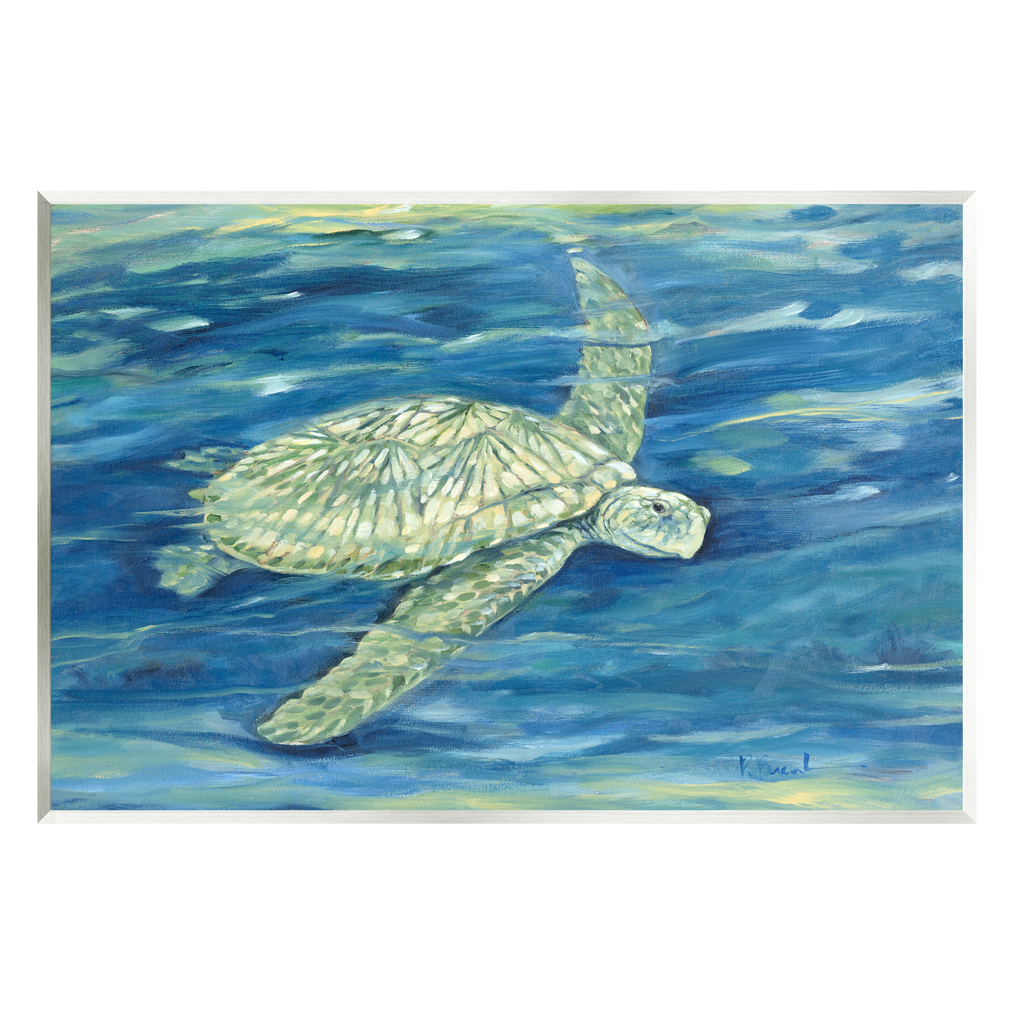 Stupell Industries Turtle Underwater Painting Animals & Insects Painting Unframed Art Print Wall Art, 19 x 13