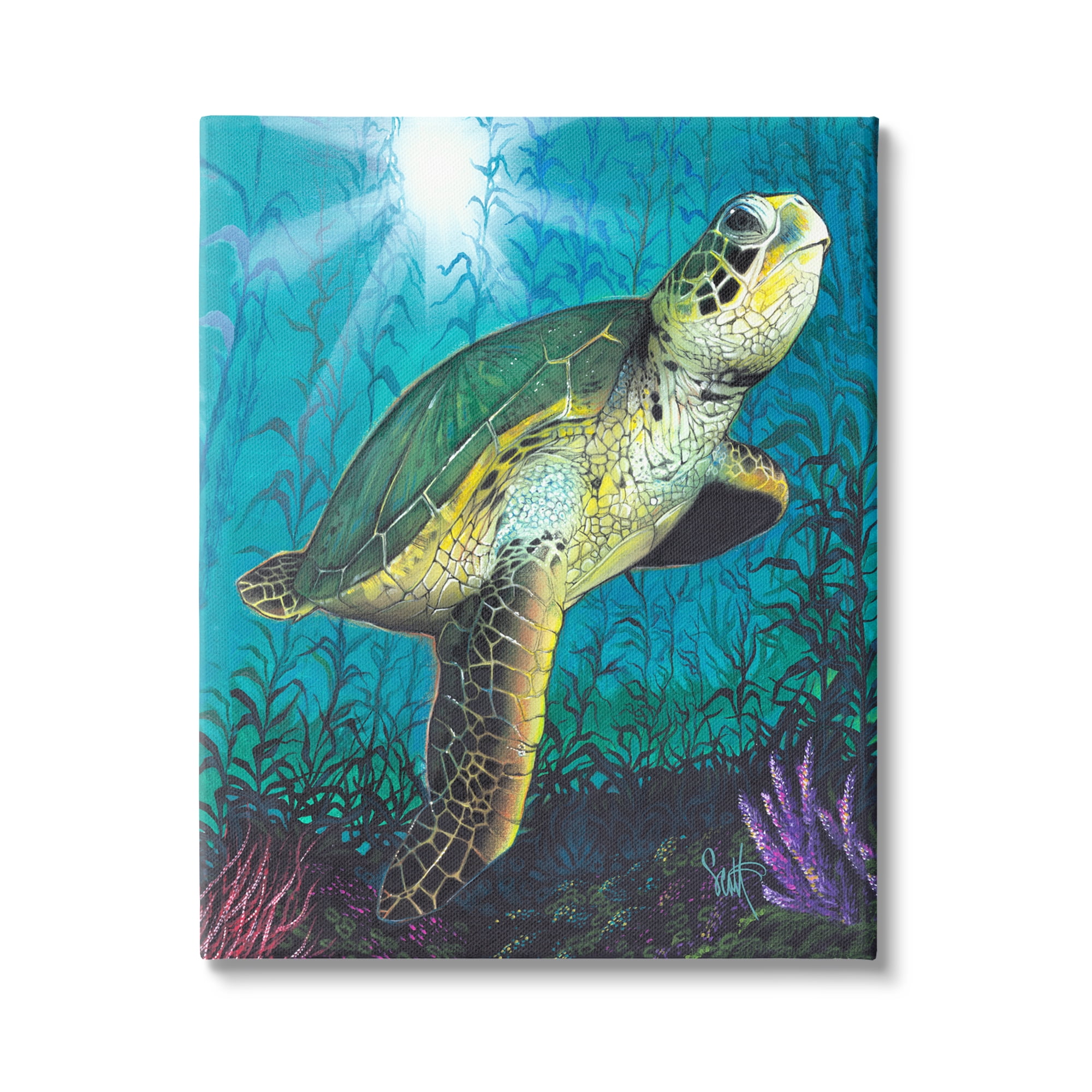 Stupell Industries Turtle Underwater Reef Animals & Insects Painting Gallery Wrapped Canvas Print Wall Art, 36 x 48