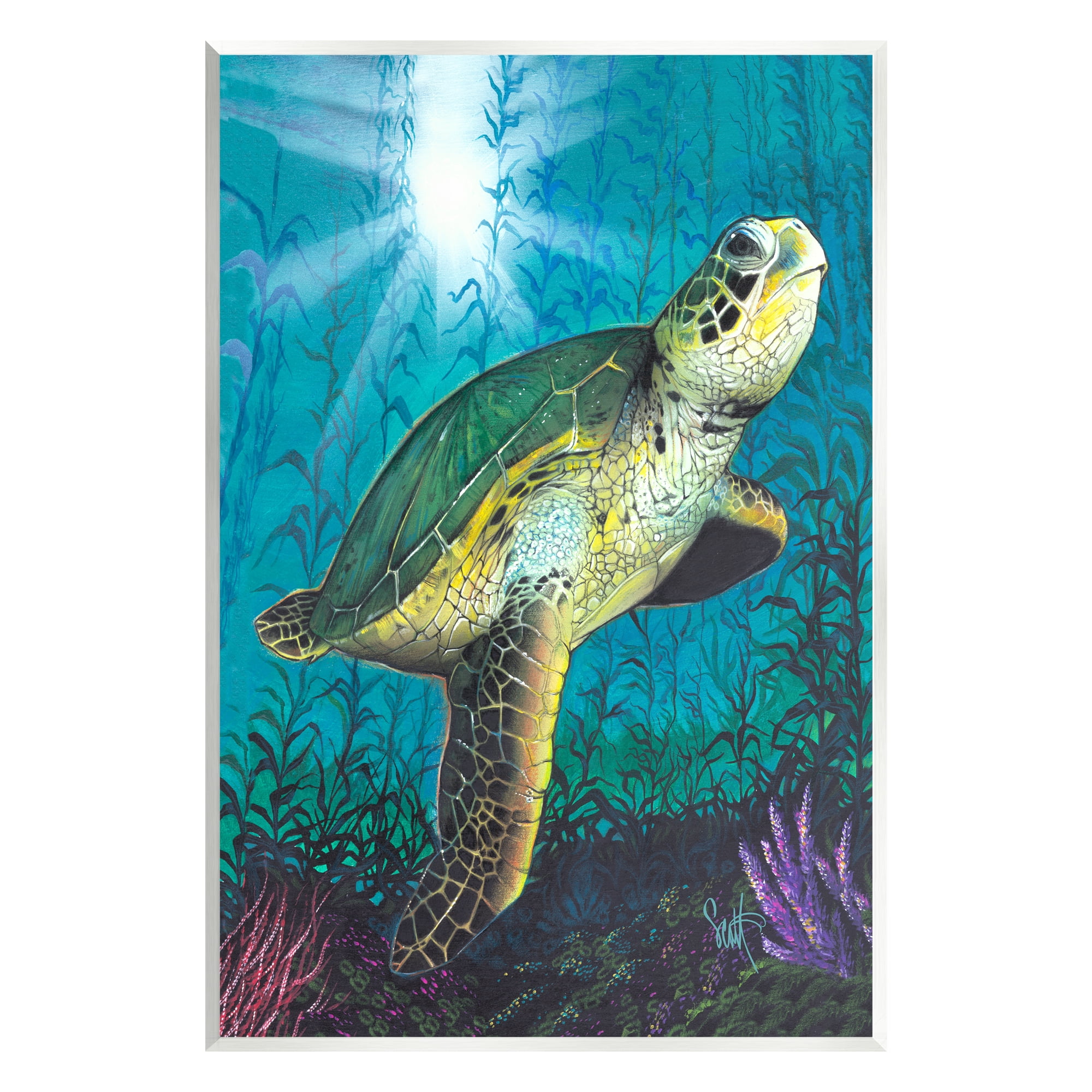 Stupell Industries Turtle Underwater Reef Animals & Insects Painting Unframed Art Print Wall Art, 13 x 19