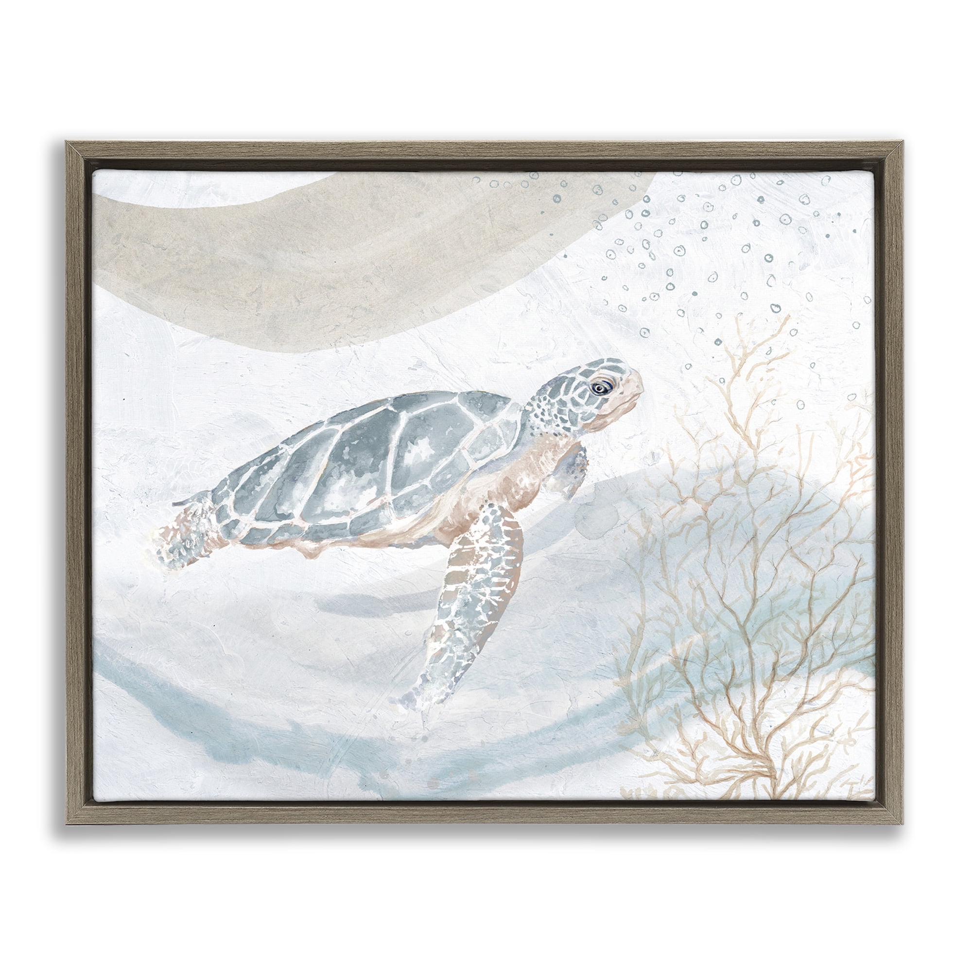 Stupell Industries Turtle Watercolor Style Animals & Insects Painting Brown Floater Framed Canvas Art Print Wall Art, 21 x 17