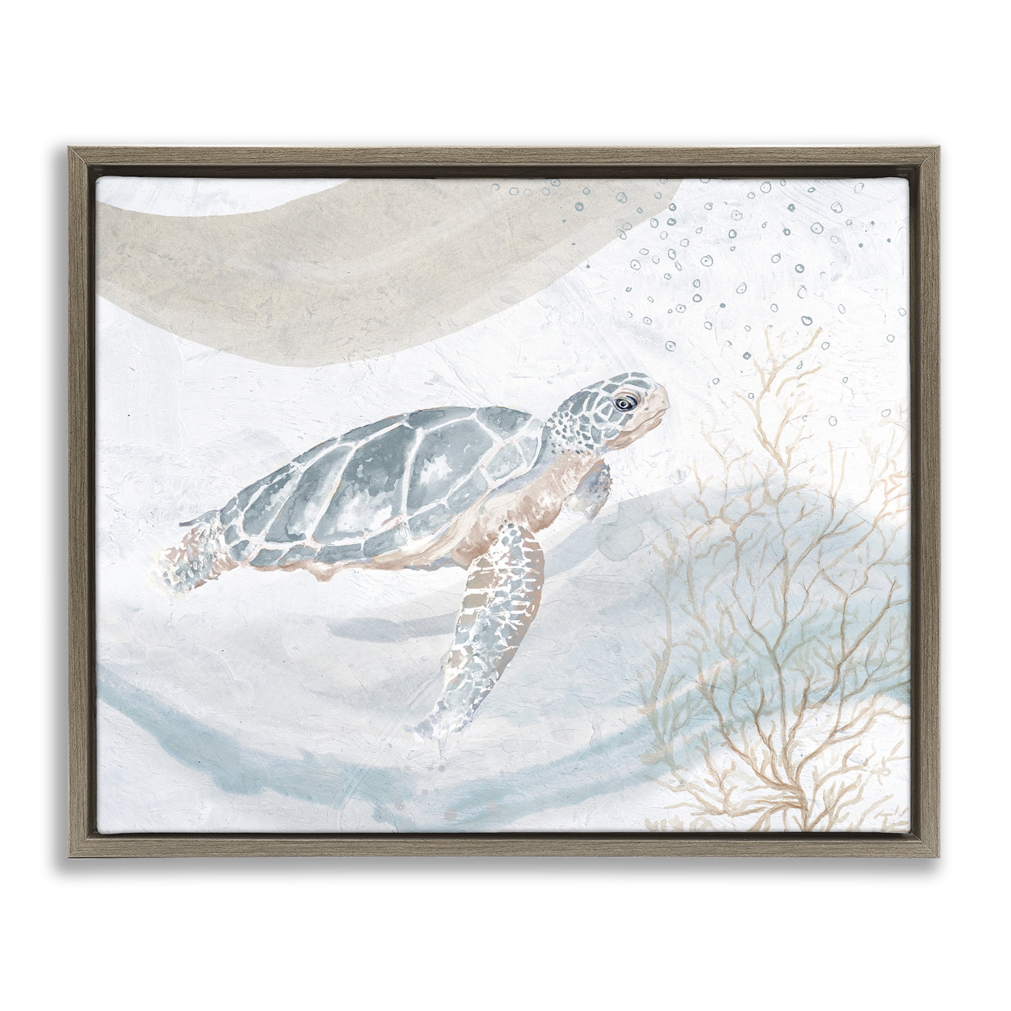 Stupell Industries Turtle Watercolor Style Animals & Insects Painting Brown Floater Framed Canvas Art Print Wall Art, 31 x 25