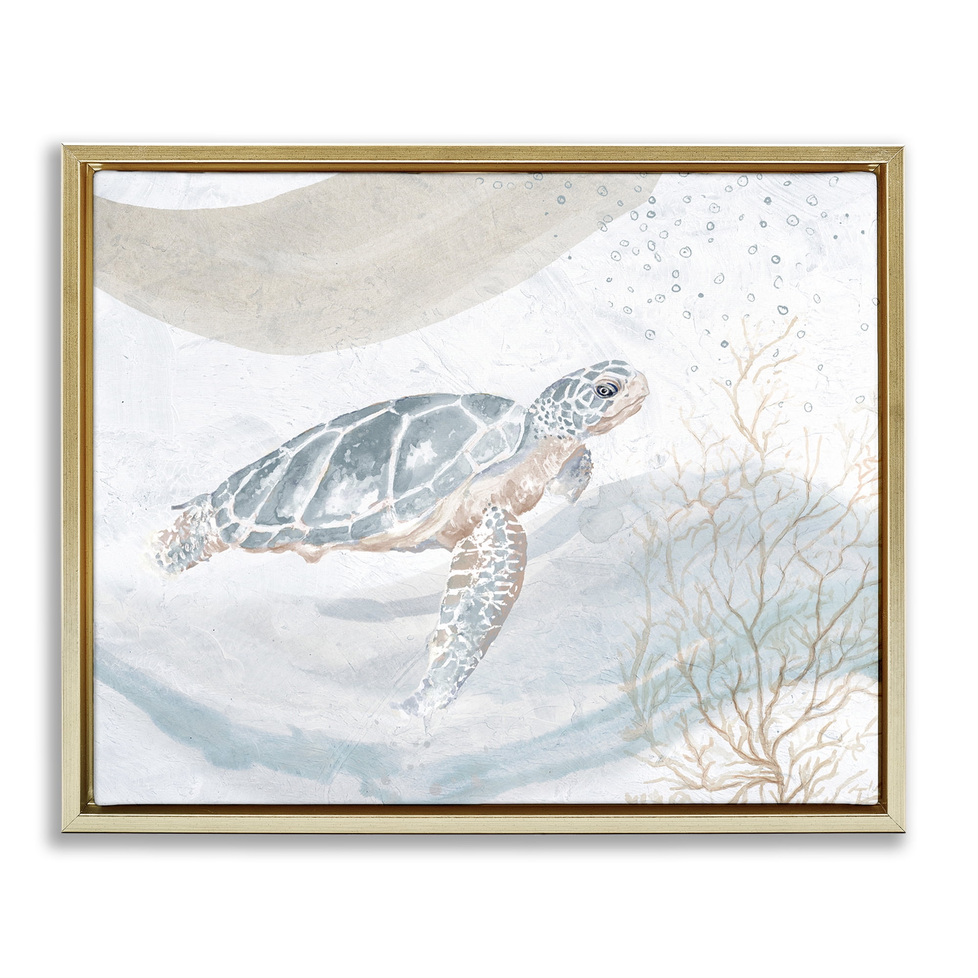 Stupell Industries Turtle Watercolor Style Animals & Insects Painting Gold Floater Framed Canvas Art Print Wall Art, 31 x 25