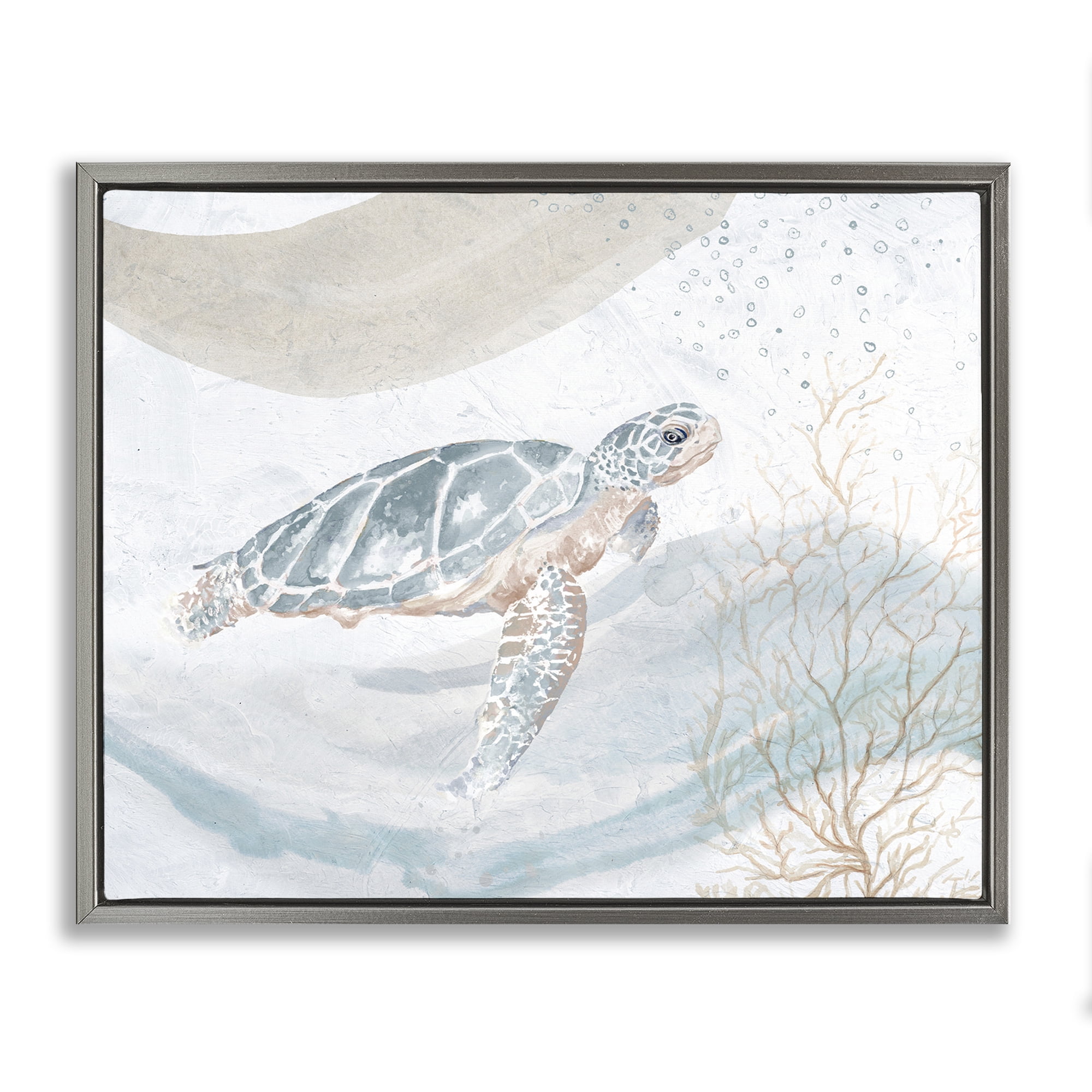 Stupell Industries Turtle Watercolor Style Animals & Insects Painting Gray Floater Framed Canvas Art Print Wall Art, 31 x 25