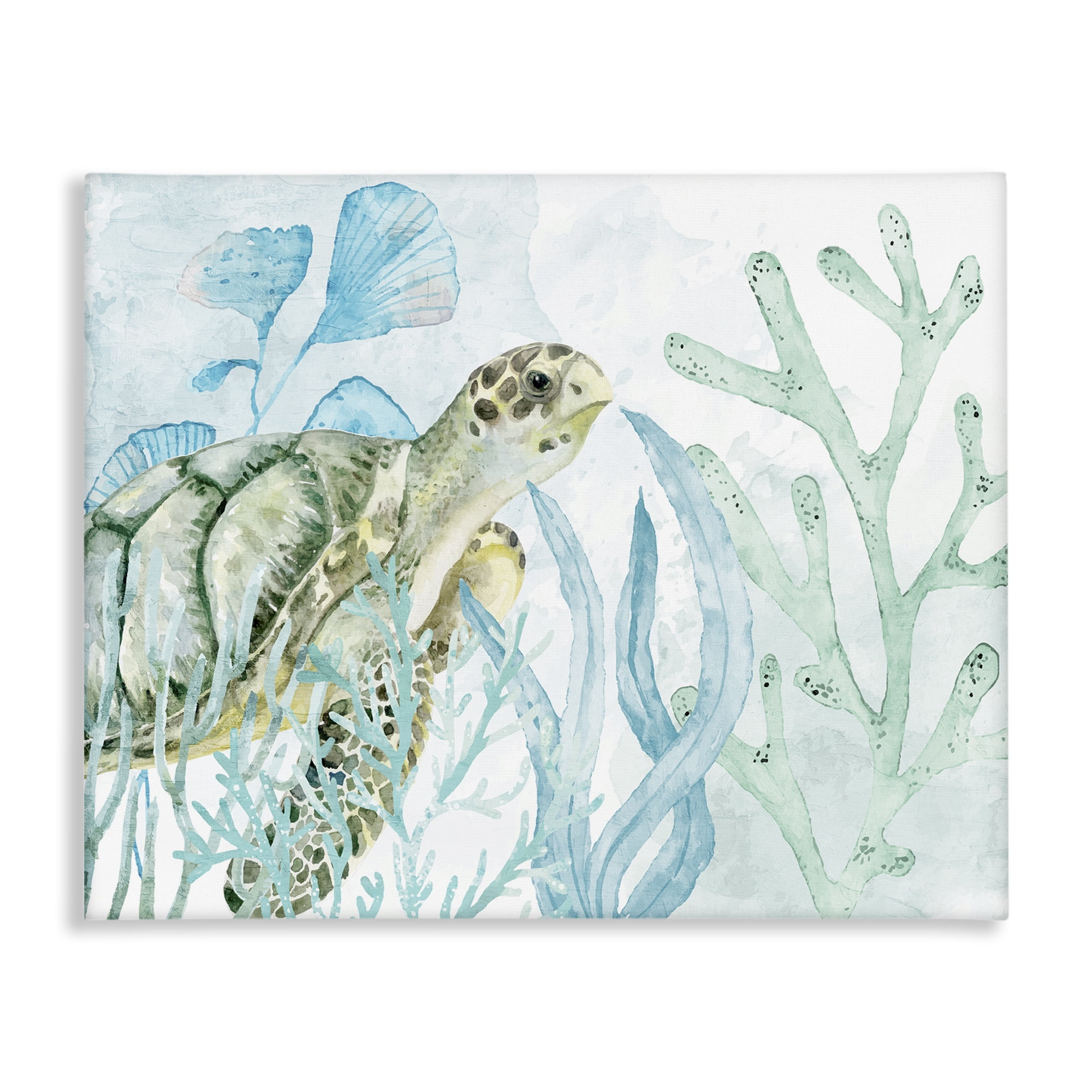 Stupell Industries Turtle in Watercolor Coral Animals Painting Wrapped Canvas Art Print Wall Art, 40 x 30