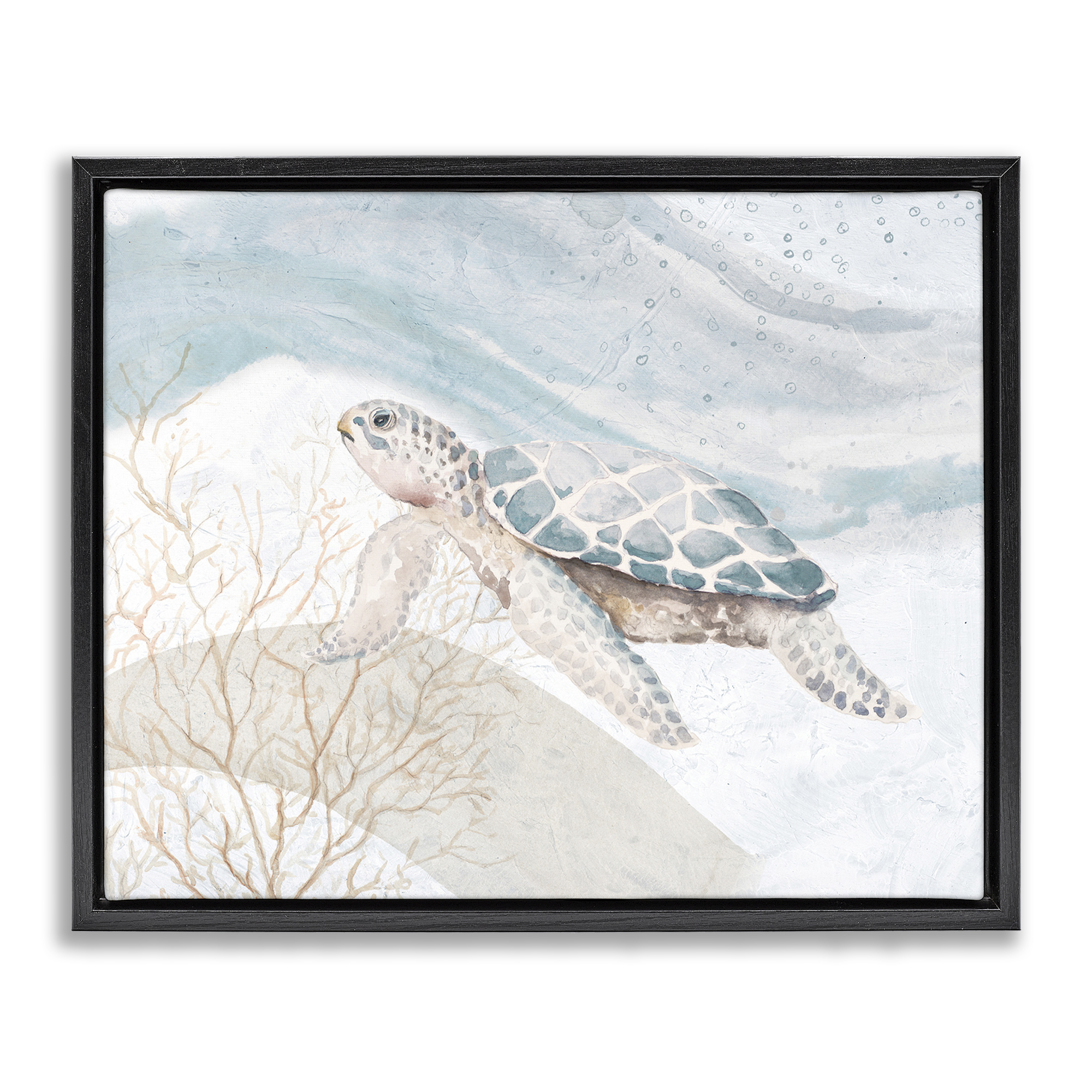 Stupell Industries Turtle on Brushed Pattern Animals & Insects Painting Black Floater Framed Canvas Art Print Wall Art, 21 x 17