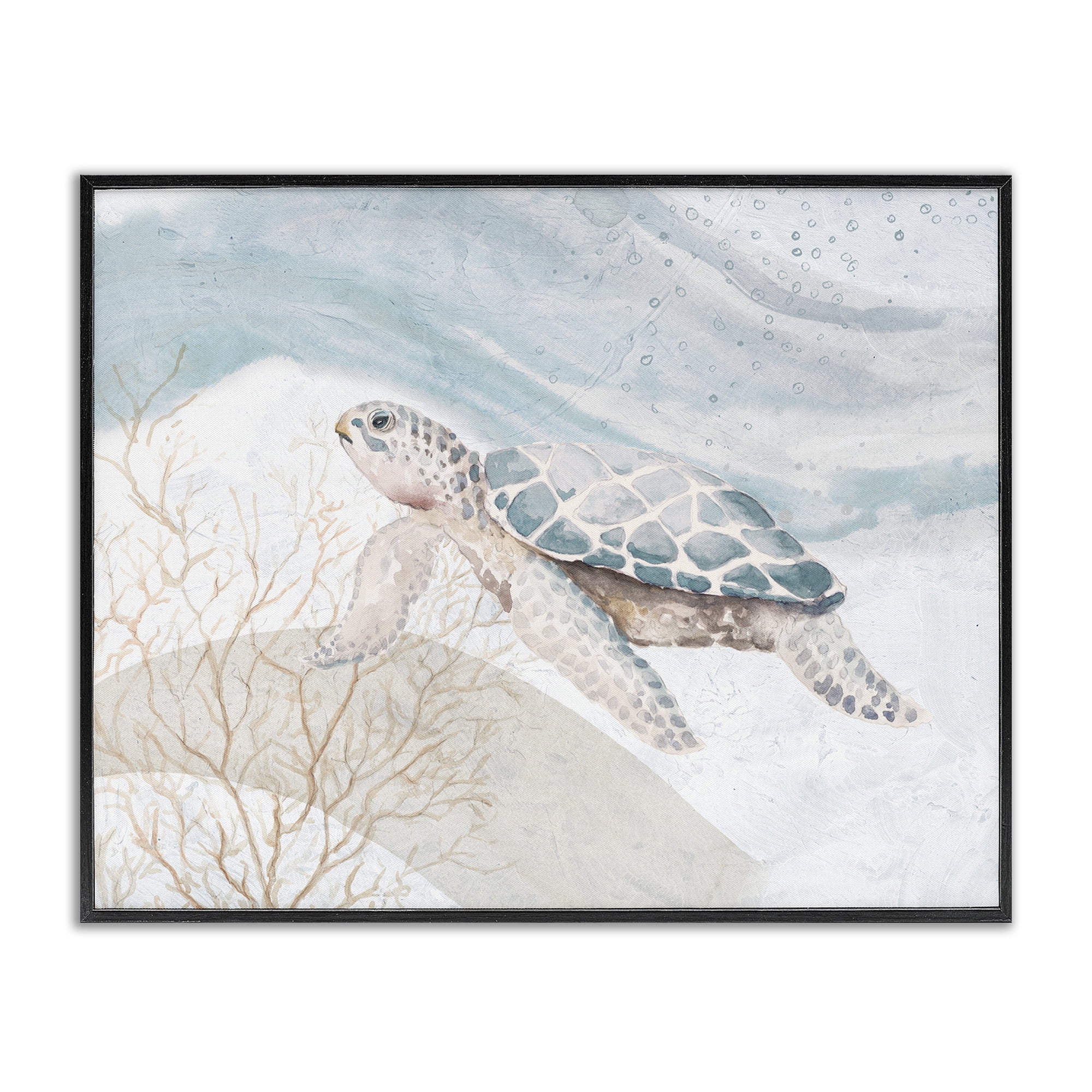 Stupell Industries Turtle on Brushed Pattern Animals & Insects Painting Black Framed Art Print Wall Art, 30 x 24