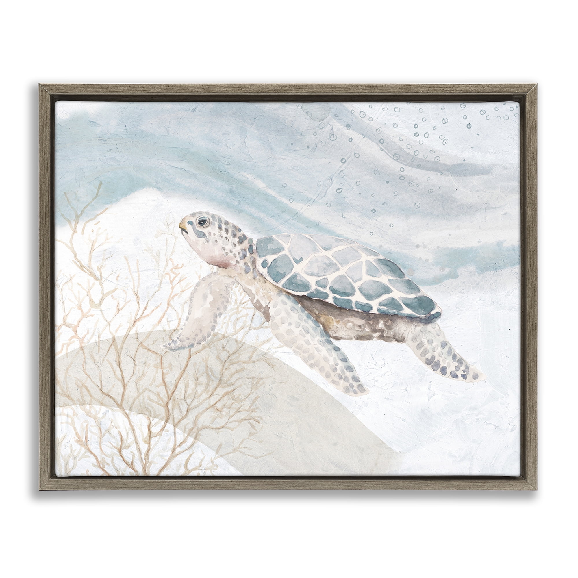 Stupell Industries Turtle on Brushed Pattern Animals & Insects Painting Brown Floater Framed Canvas Art Print Wall Art, 21 x 17