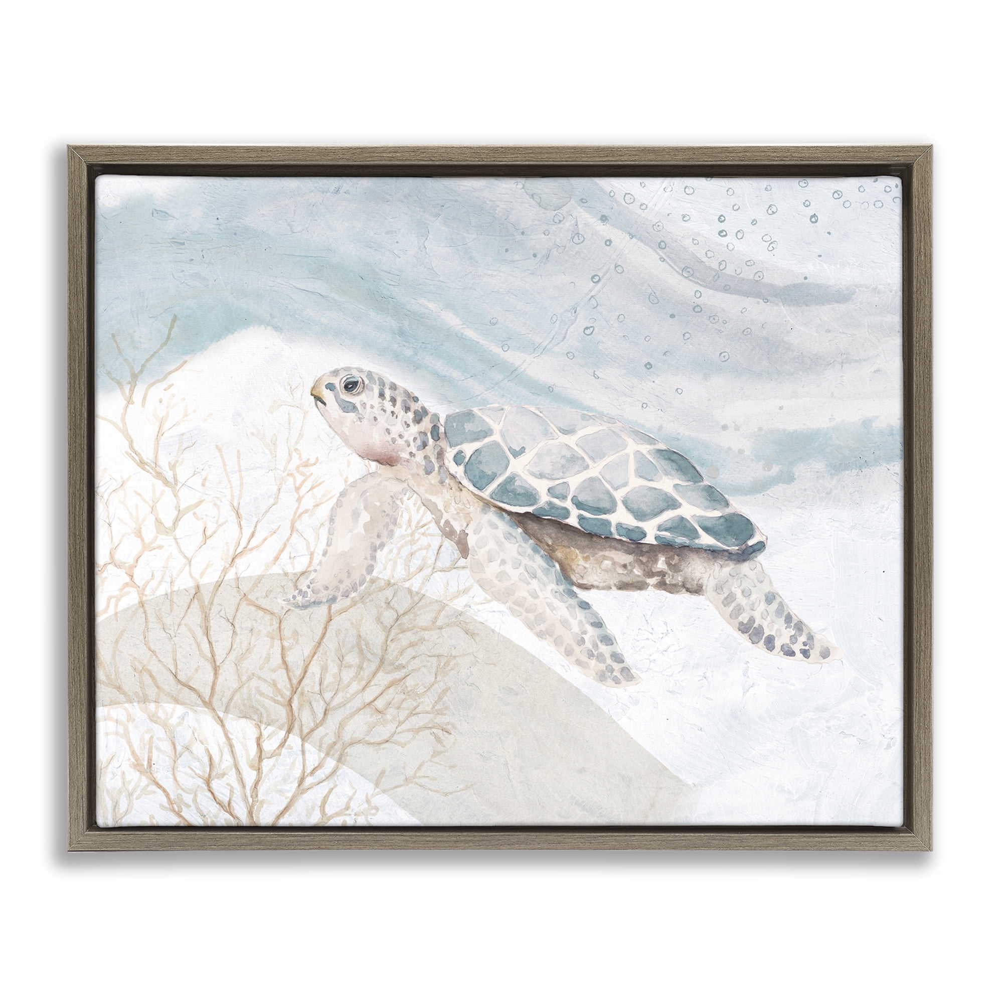 Stupell Industries Turtle on Brushed Pattern Animals & Insects Painting Brown Floater Framed Canvas Art Print Wall Art, 31 x 25