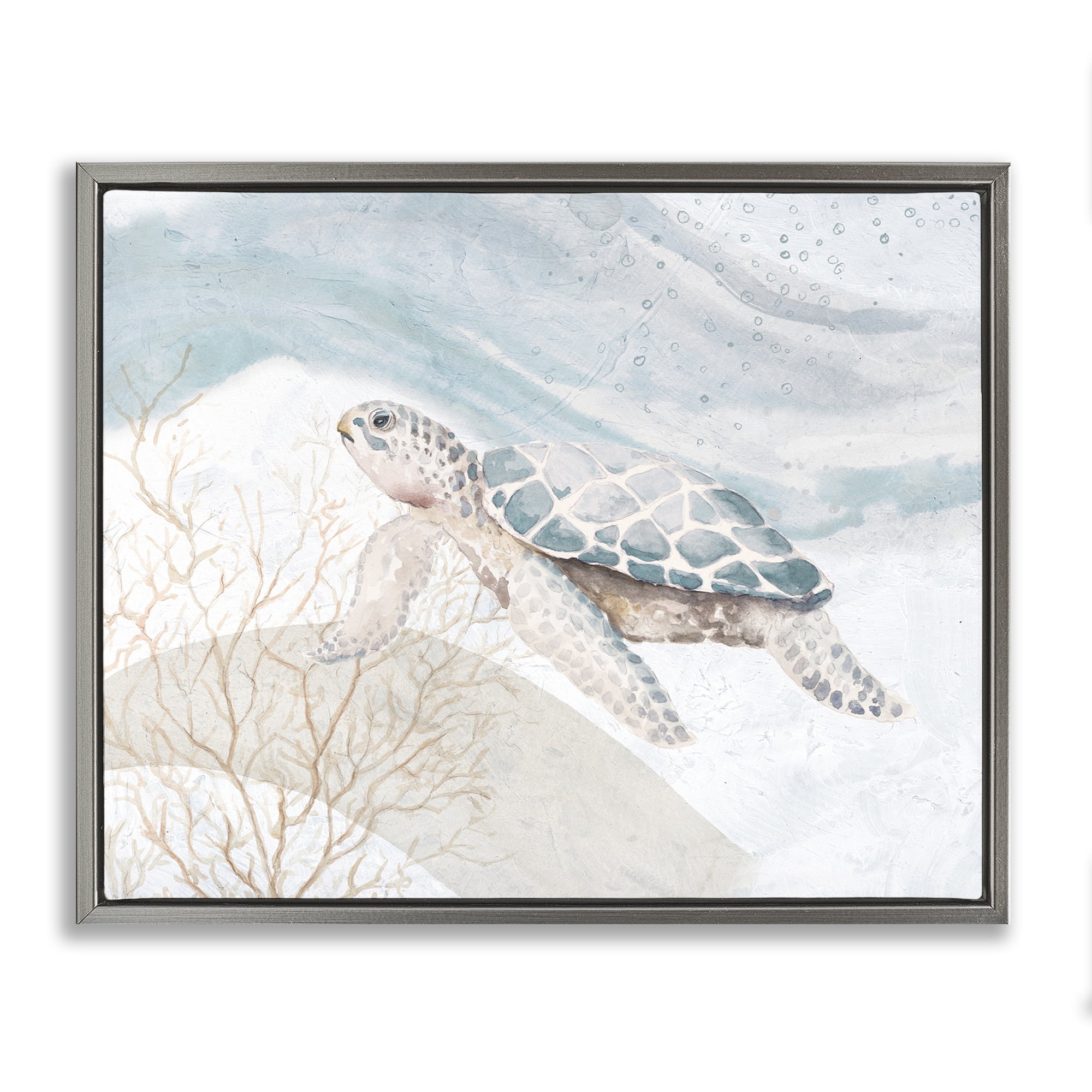 Stupell Industries Turtle on Brushed Pattern Animals & Insects Painting Gray Floater Framed Canvas Art Print Wall Art, 31 x 25