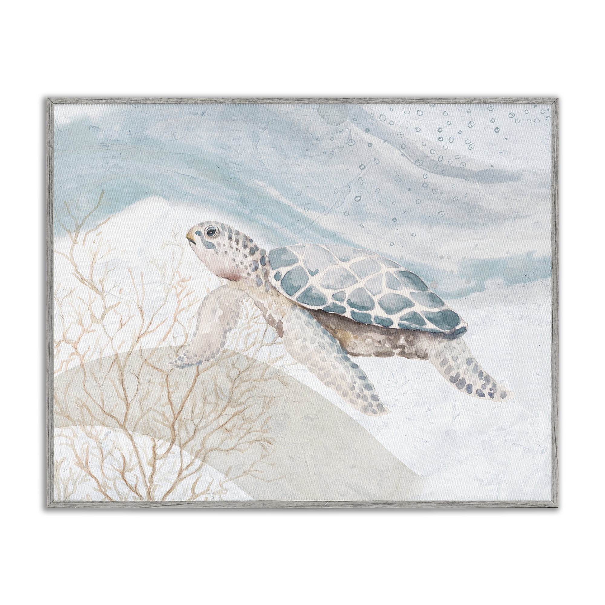 Stupell Industries Turtle on Brushed Pattern Animals & Insects Painting Gray Framed Art Print Wall Art, 30 x 24