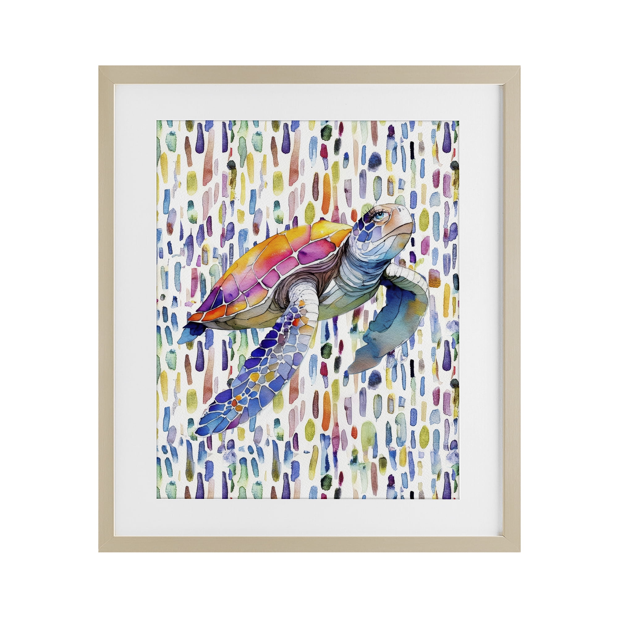 Stupell Industries Turtle on Colorful Dots Birch Framed Print Under Glass, design by Shelly Craig