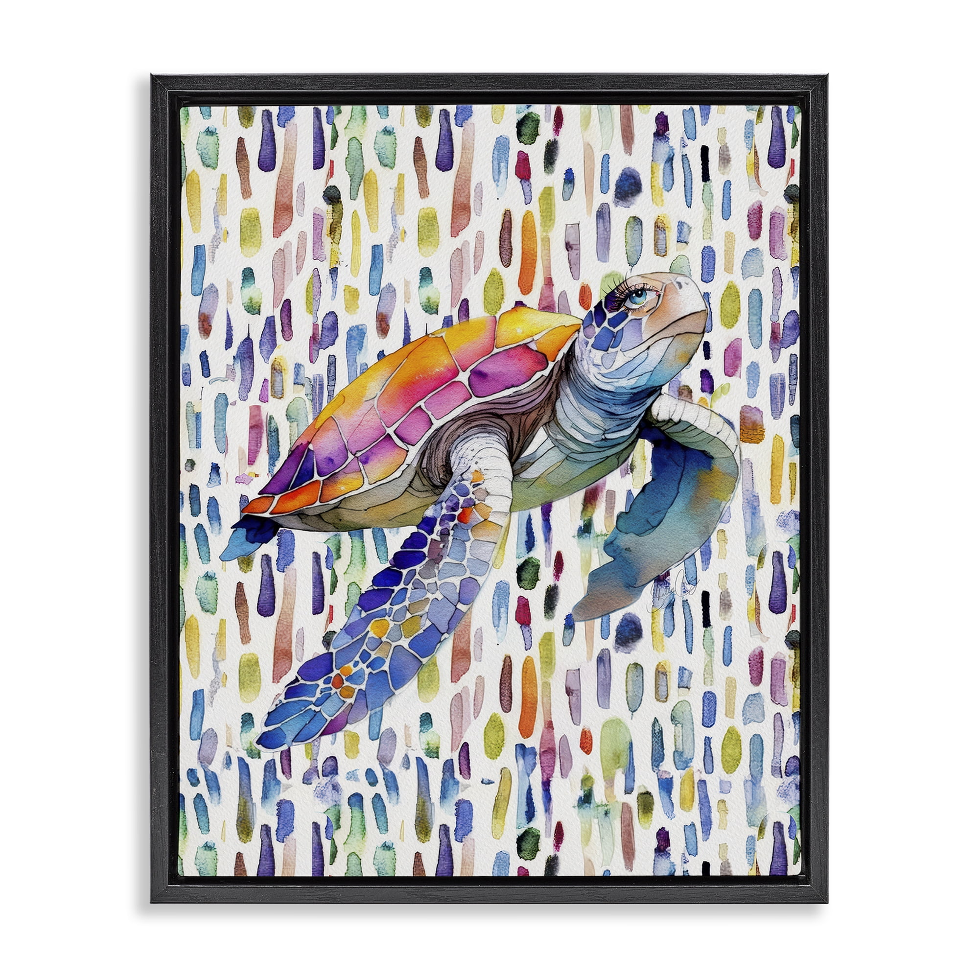 Stupell Industries Turtle on Colorful Dots Black Framed Floater Canvas Wall Art, design by Shelly Craig