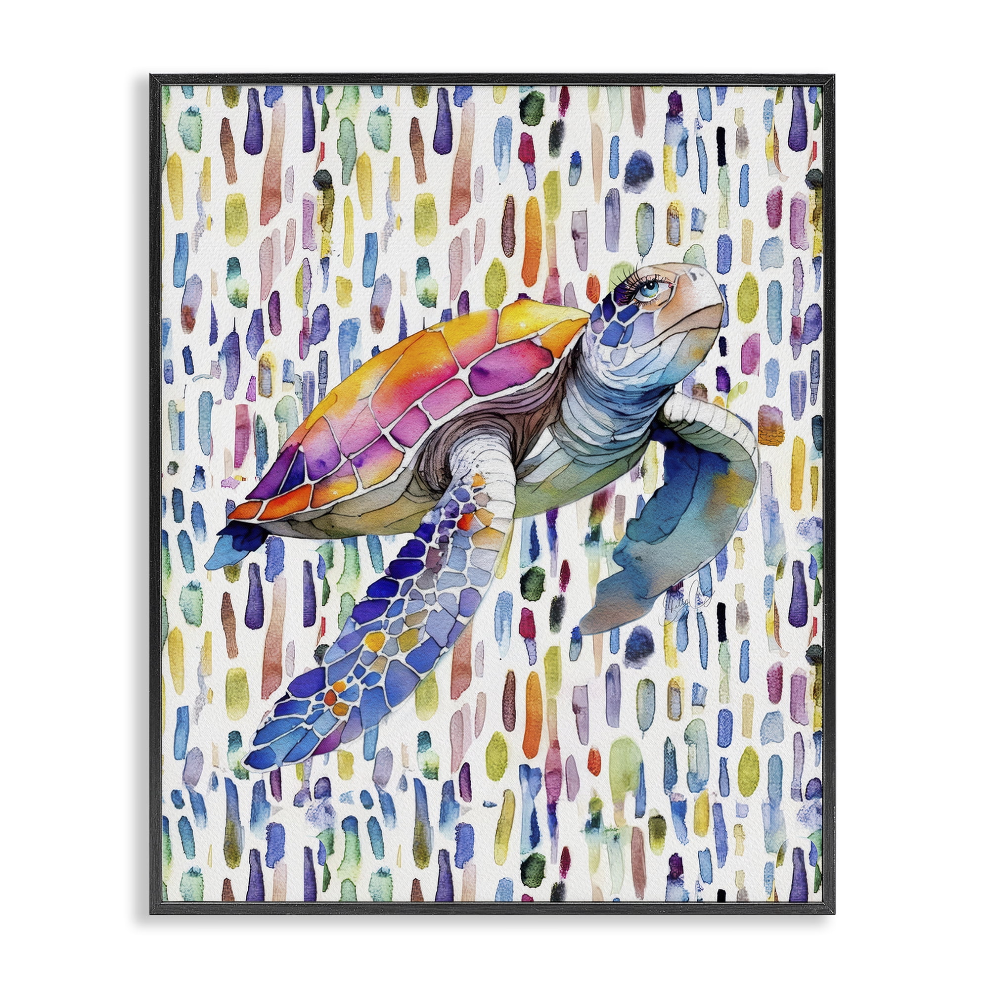 Stupell Industries Turtle on Colorful Dots Black Framed Giclee Art, design by Shelly Craig