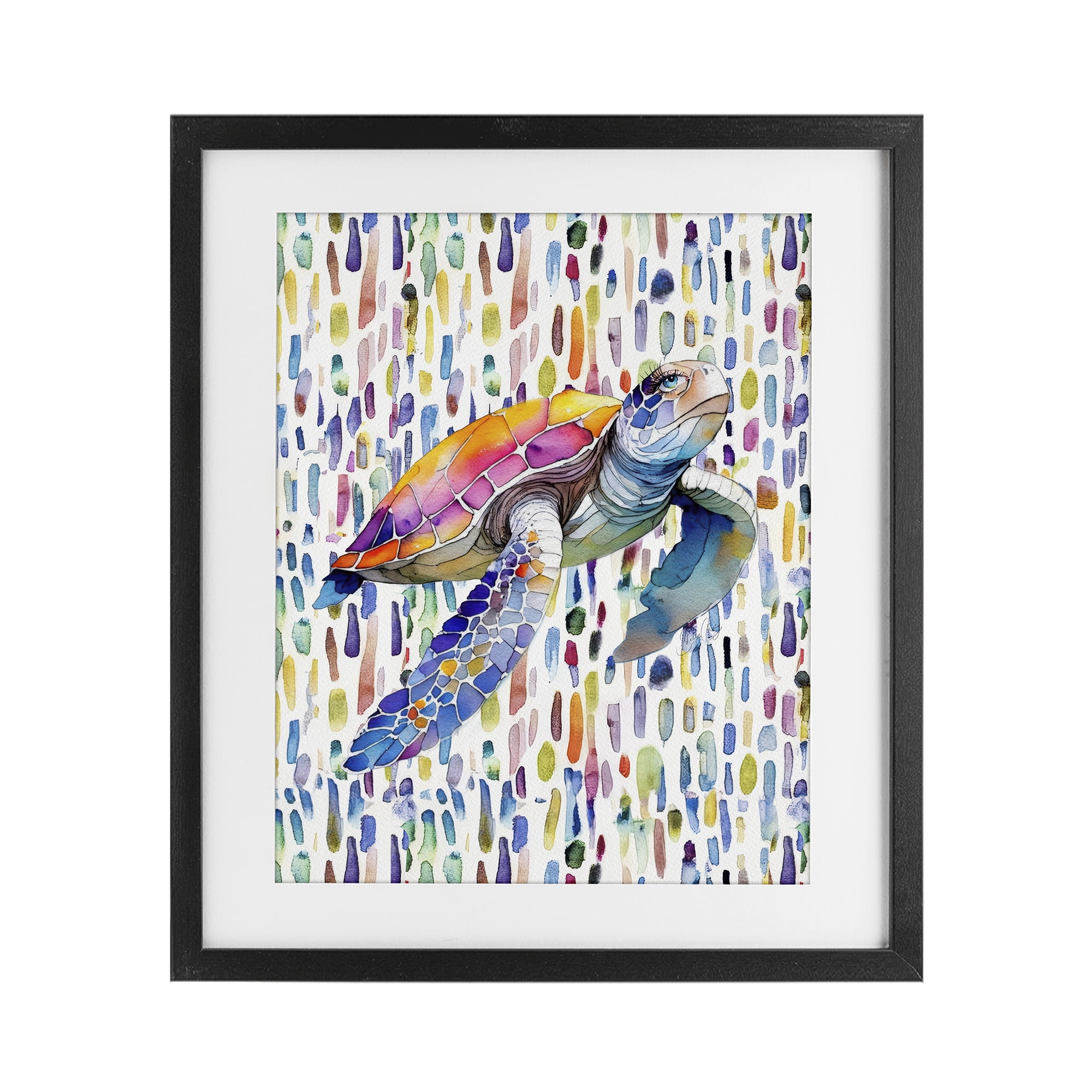 Stupell Industries Turtle on Colorful Dots Black Framed Print Under Glass, design by Shelly Craig