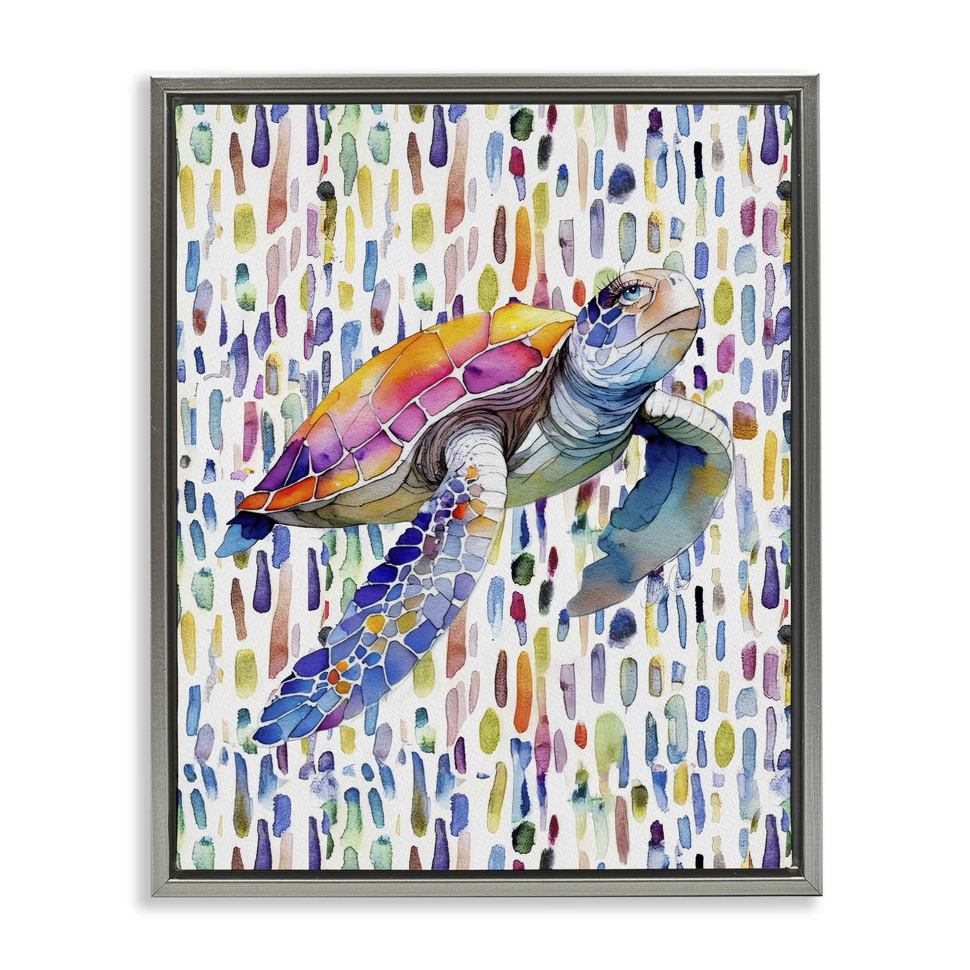 Stupell Industries Turtle on Colorful Dots Gray Framed Floater Canvas Wall Art, design by Shelly Craig