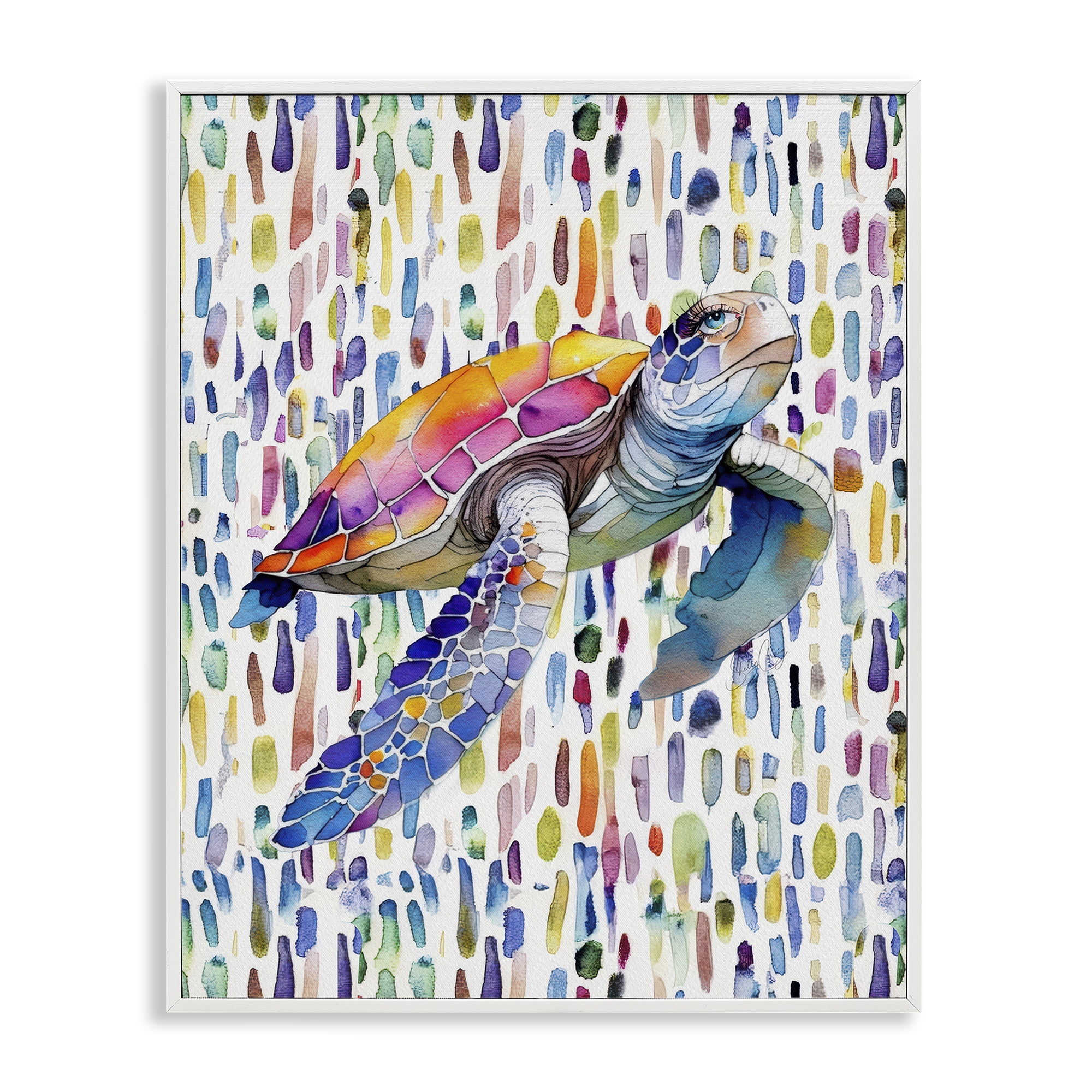 Stupell Industries Turtle on Colorful Dots White Framed Giclee Art, design by Shelly Craig