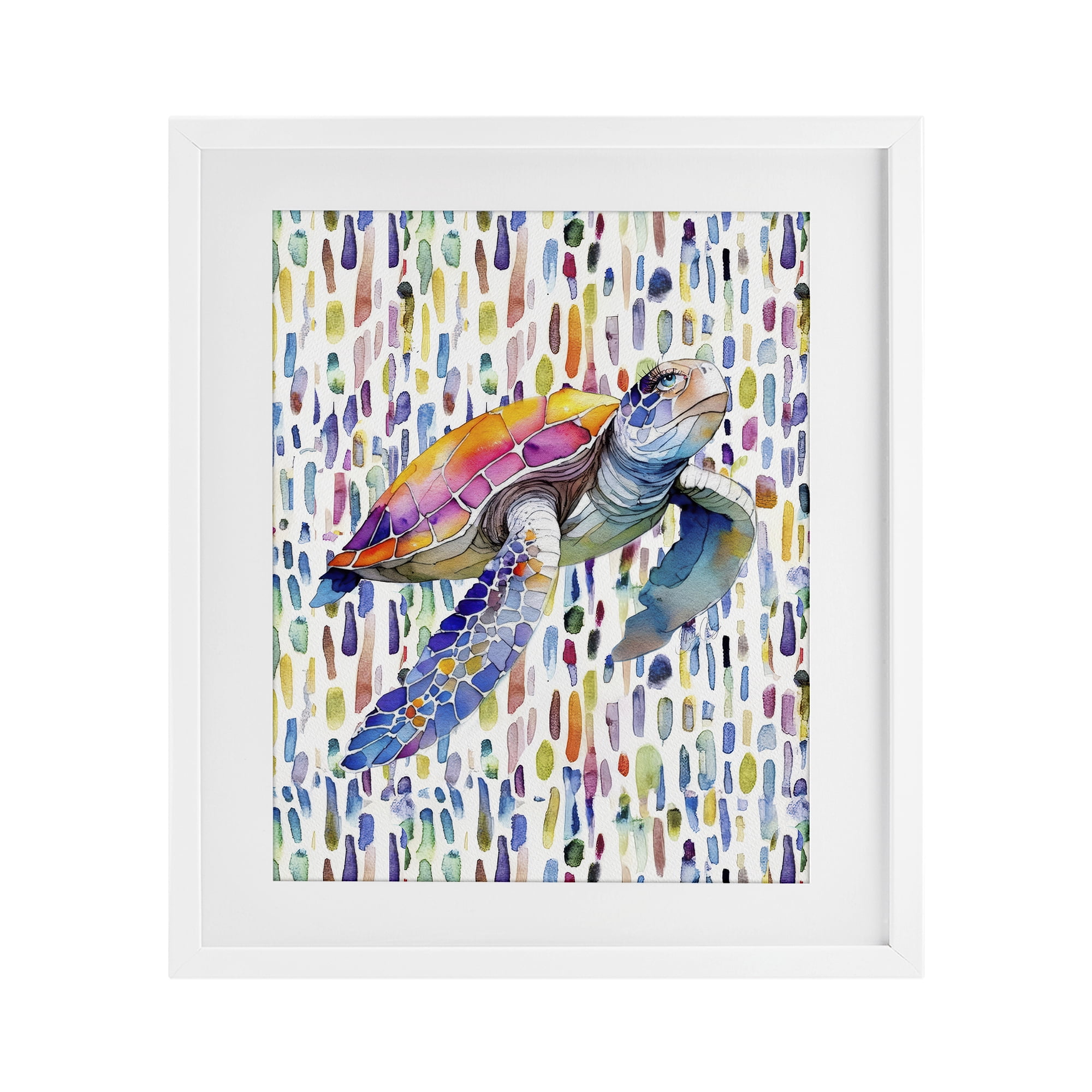 Stupell Industries Turtle on Colorful Dots White Framed Print Under Glass, design by Shelly Craig