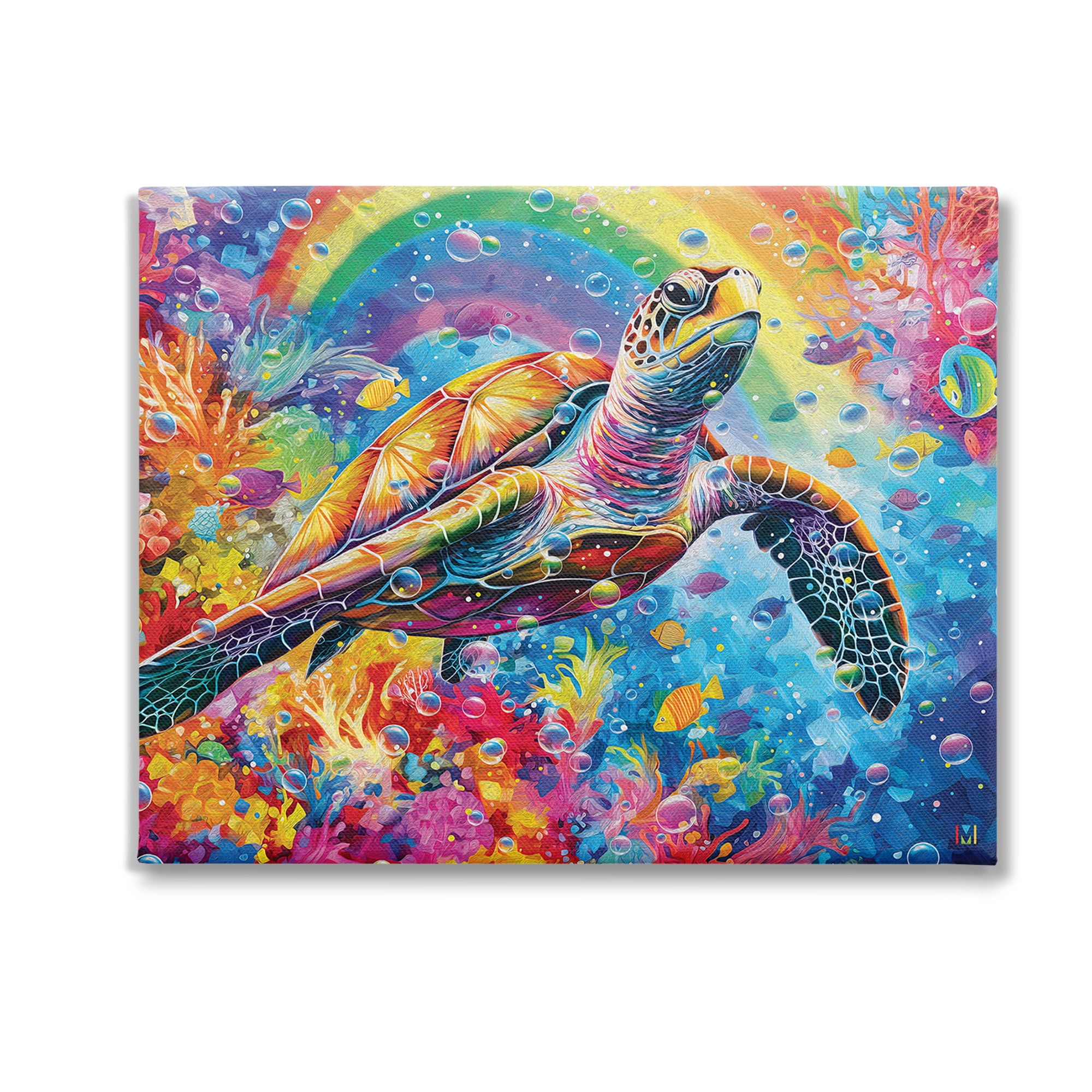 Stupell Industries Turtle with Underwater Rainbow Animals & Insects Painting Gallery Wrapped Canvas Art Print Wall Art, 20 x 16