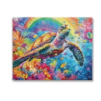 Stupell Industries Turtle with Underwater Rainbow Animals & Insects Painting Gallery Wrapped Canvas Art Print Wall Art, 20 x 16