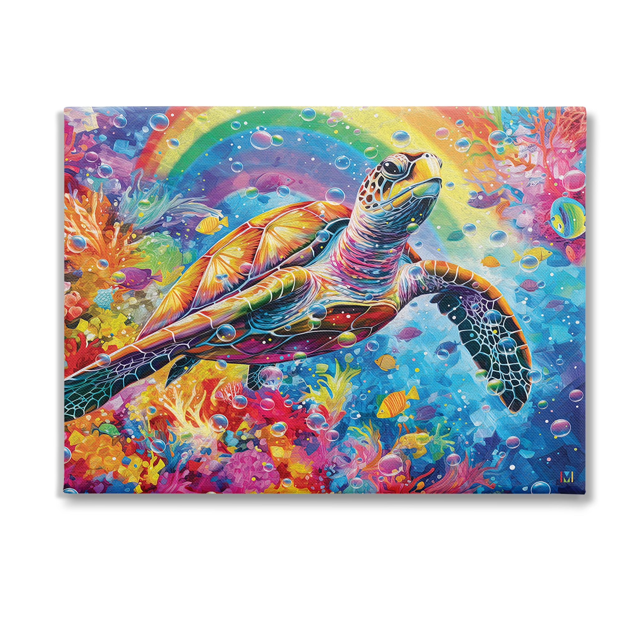 Stupell Industries Turtle with Underwater Rainbow Animals & Insects Painting Gallery Wrapped Canvas Art Print Wall Art, 40 x 30