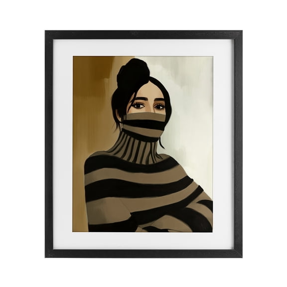 Stupell Industries Turtleneck Fashionable Portrait Black Framed Print Under Glass design by Annabelle Hall, 16 x 13