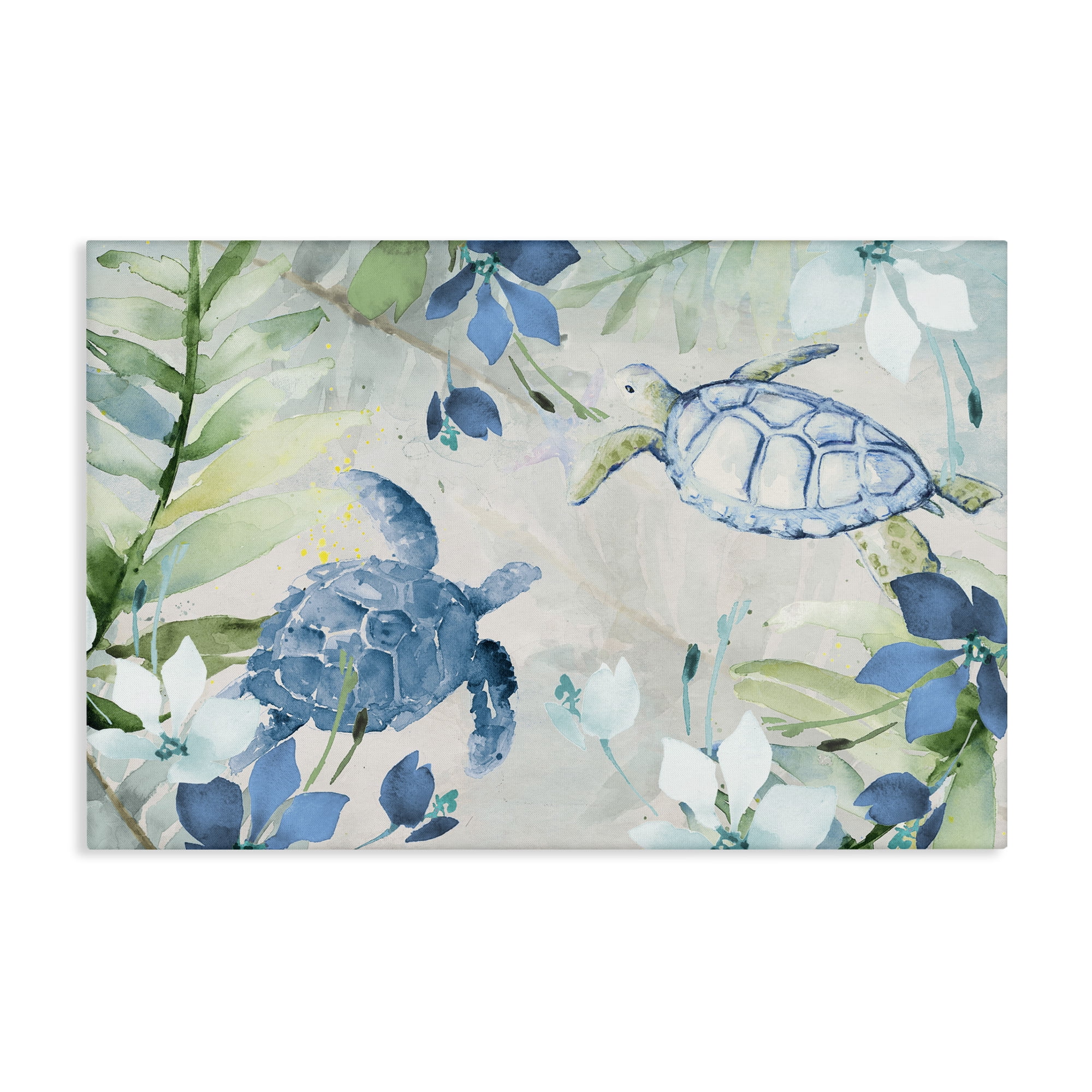 Stupell Industries Turtles Among Flowers Coastal Painting Gallery Wrapped Canvas Art Print Wall Art, 45 x 30