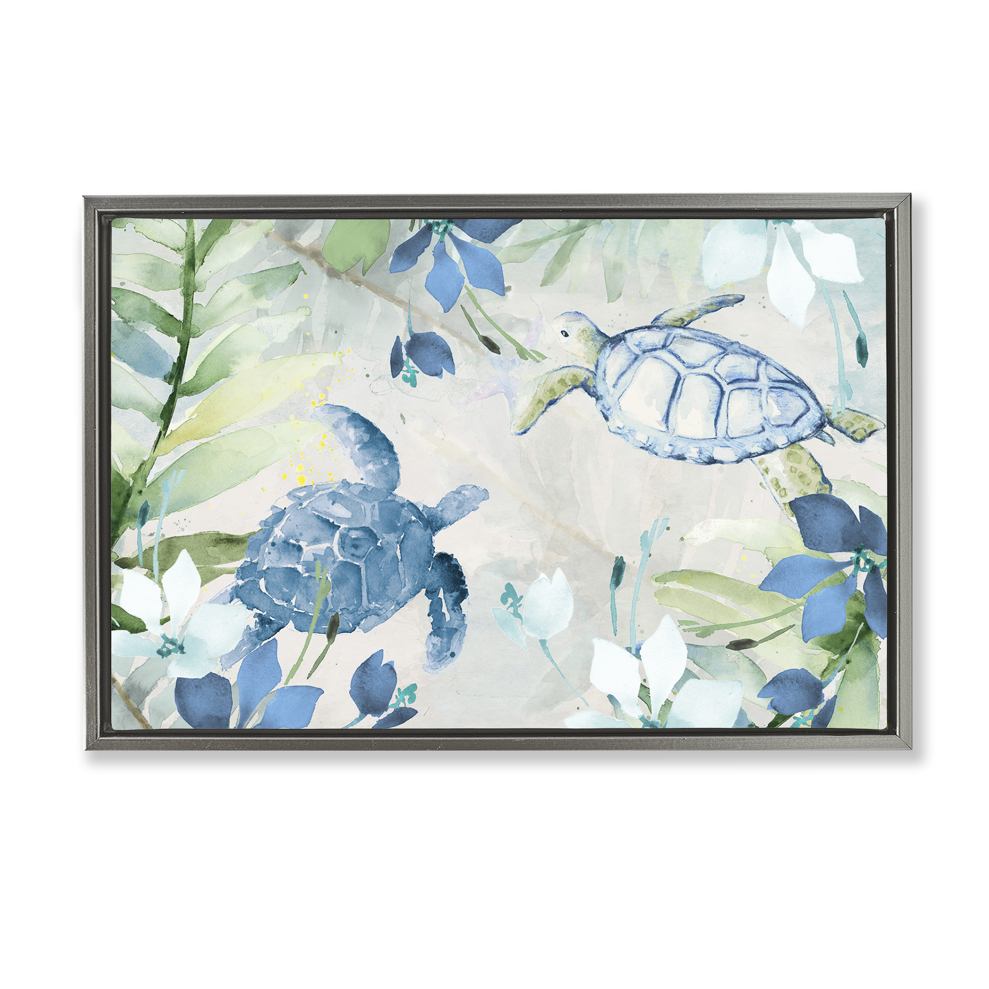 Stupell Industries Turtles Among Flowers Coastal Painting Gray Floater Framed Canvas Art Print Wall Art, 25 x 17