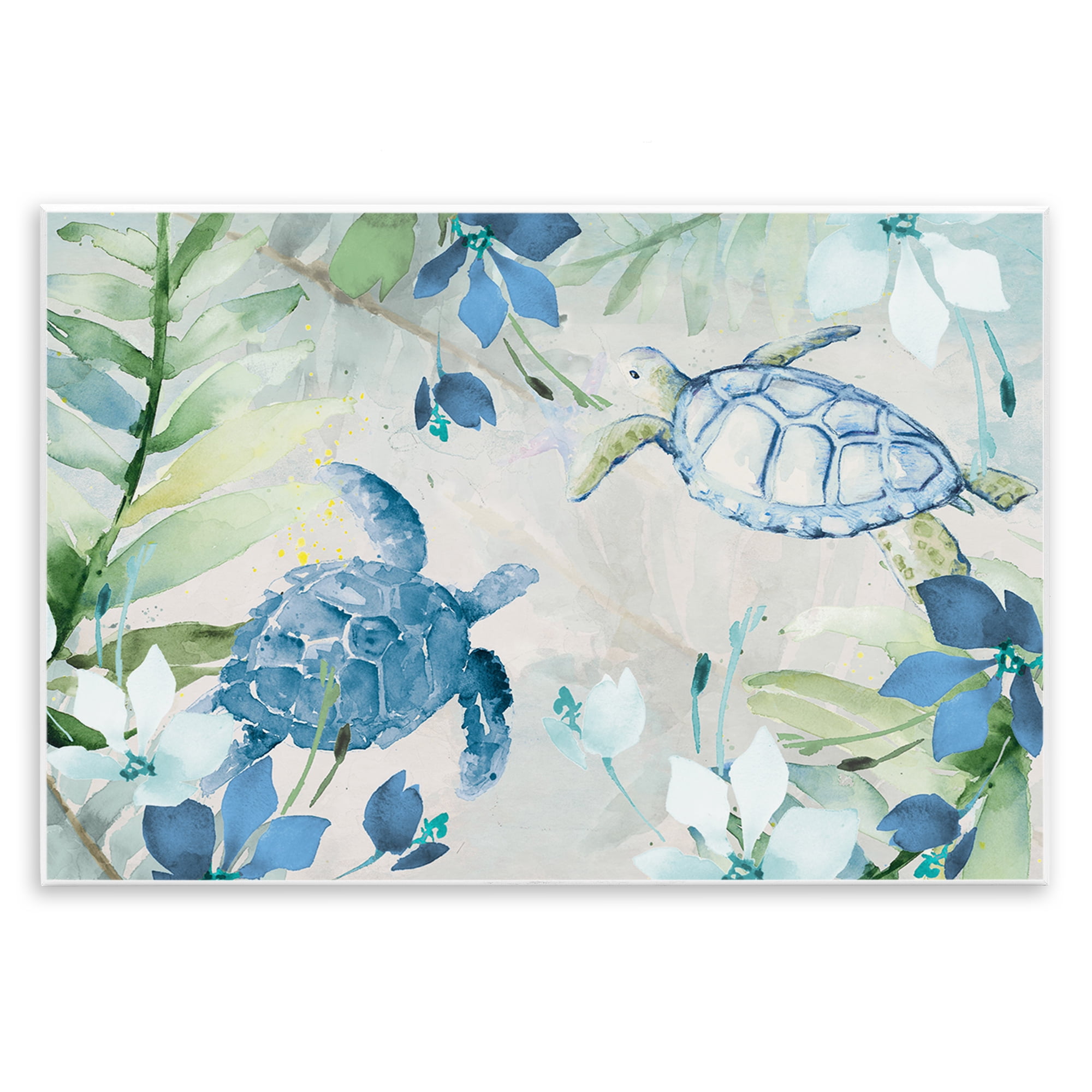 Stupell Industries Turtles Among Flowers Coastal Painting Unframed Art Print Wall Art, 15 x 10