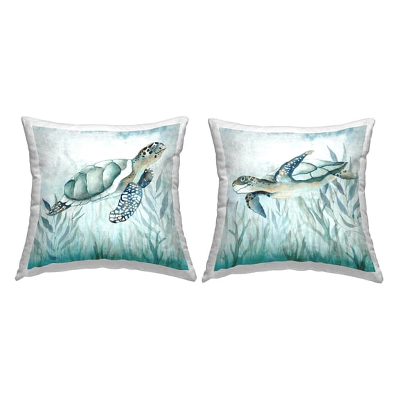 Stupell Industries Turtles Among Seaweed Decorative Printed Throw Pillow, 18 x 18