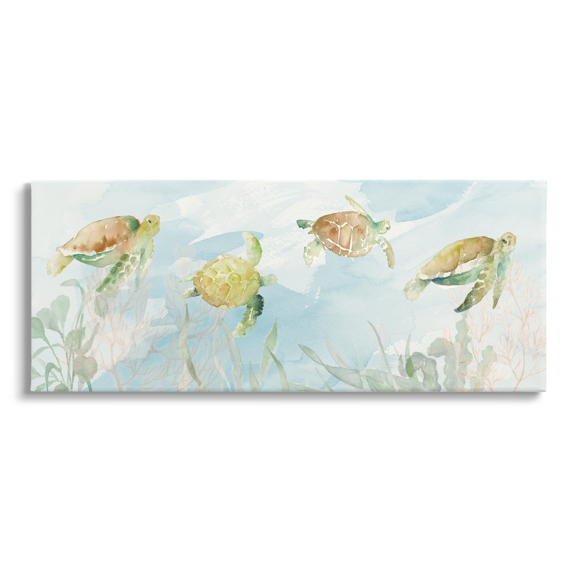 Stupell Industries Turtles Swimming Among Reef Animals & Insects Painting Gallery Wrapped Canvas Art Print Wall Art, 30 x 13