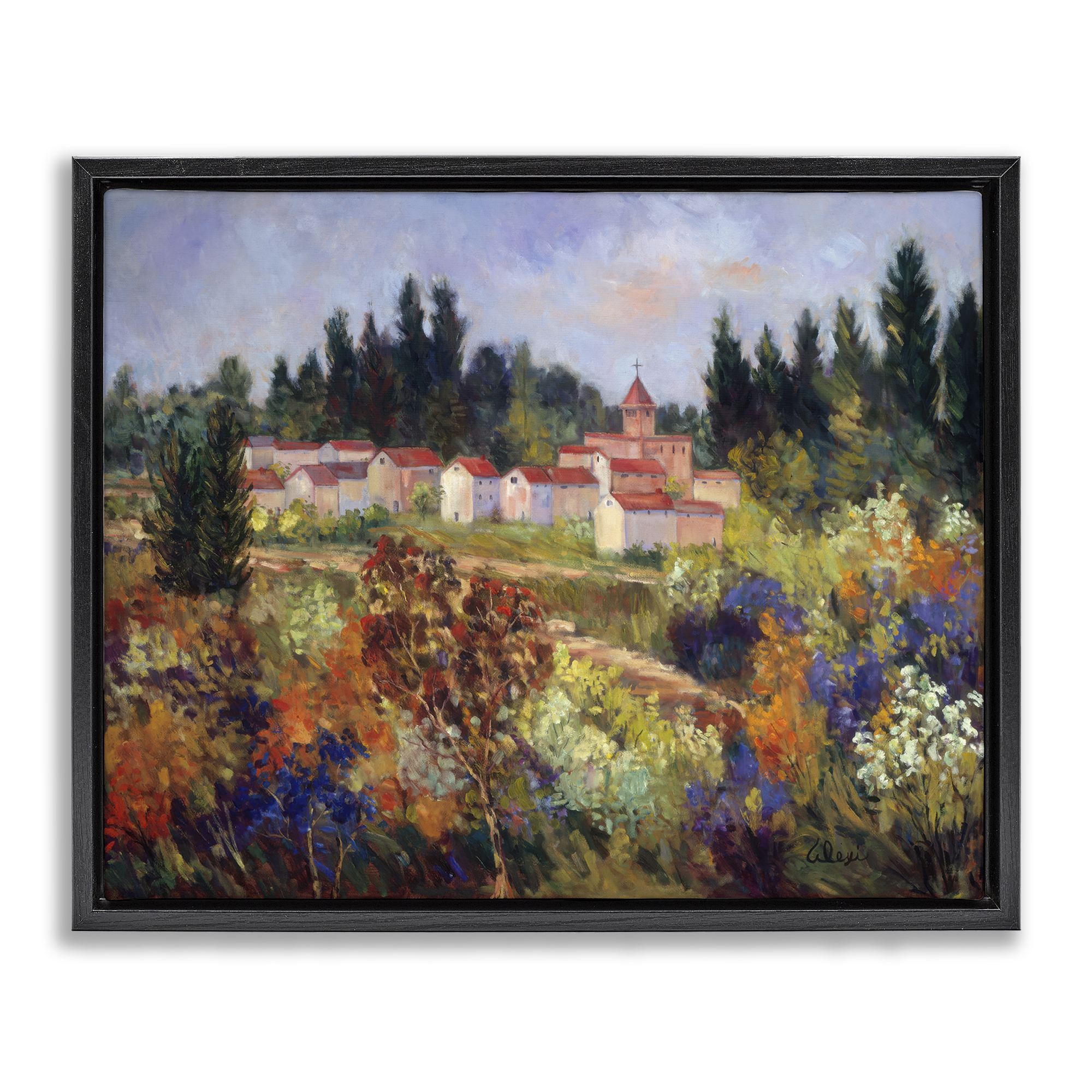 Stupell Industries Tuscan Countryside Garden Landscape & Nature Painting Black Floater Framed Canvas Art Print Wall Art, 21 x 17