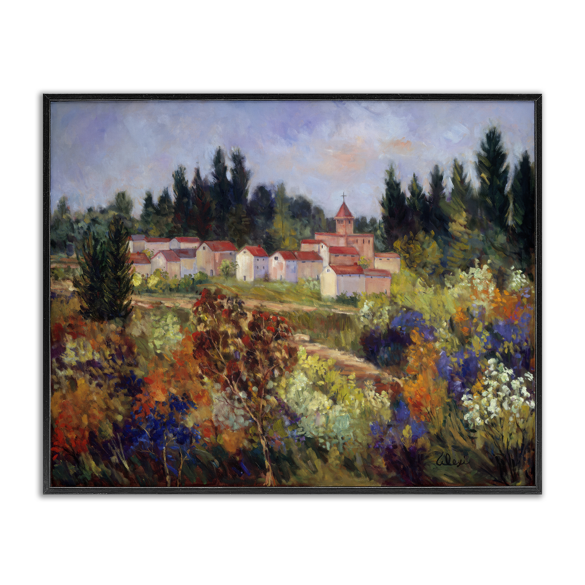 Stupell Industries Tuscan Countryside Garden Landscape & Nature Painting Black Framed Art Print Wall Art, 14 x 11