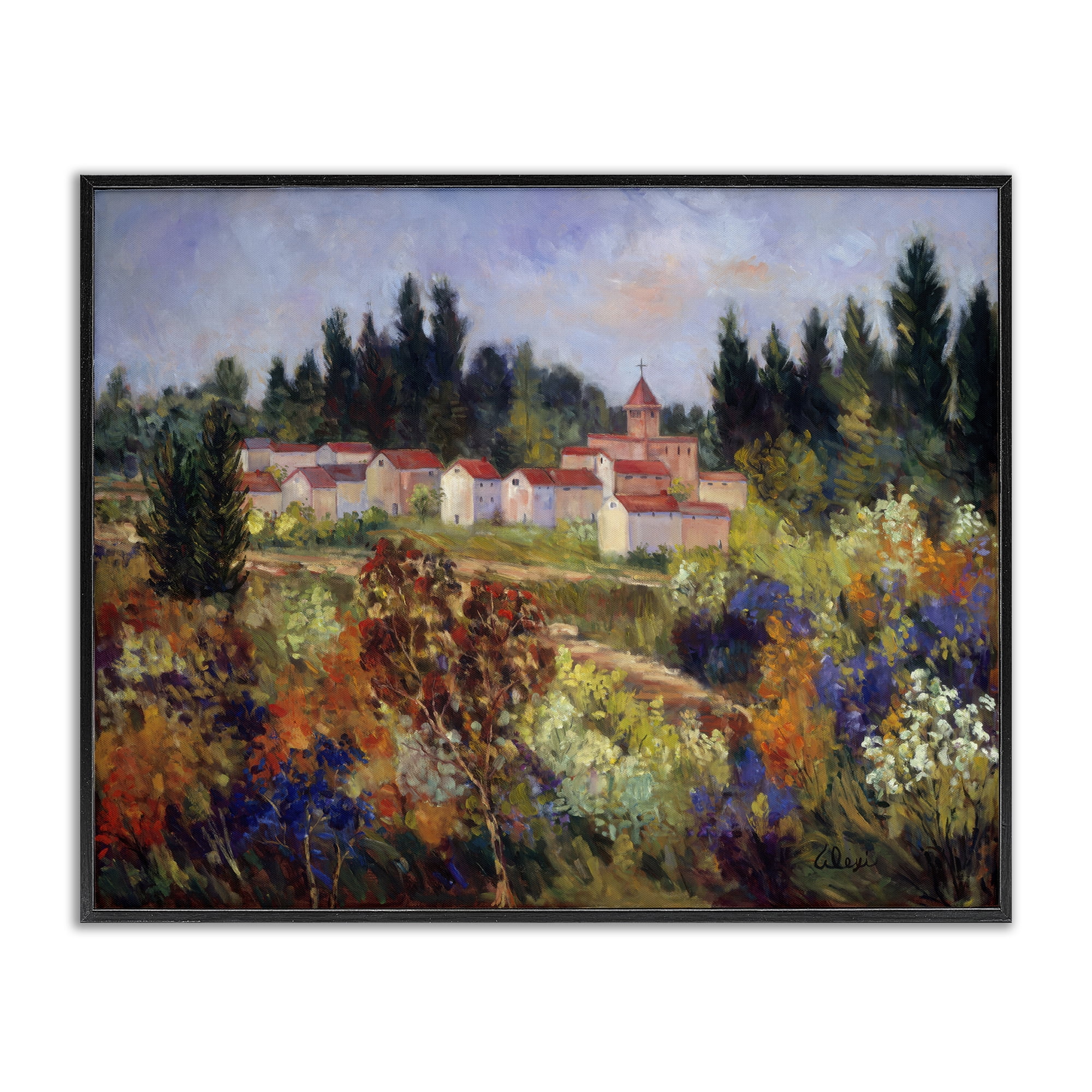 Stupell Industries Tuscan Countryside Garden Landscape & Nature Painting Black Framed Art Print Wall Art, 20 x 16