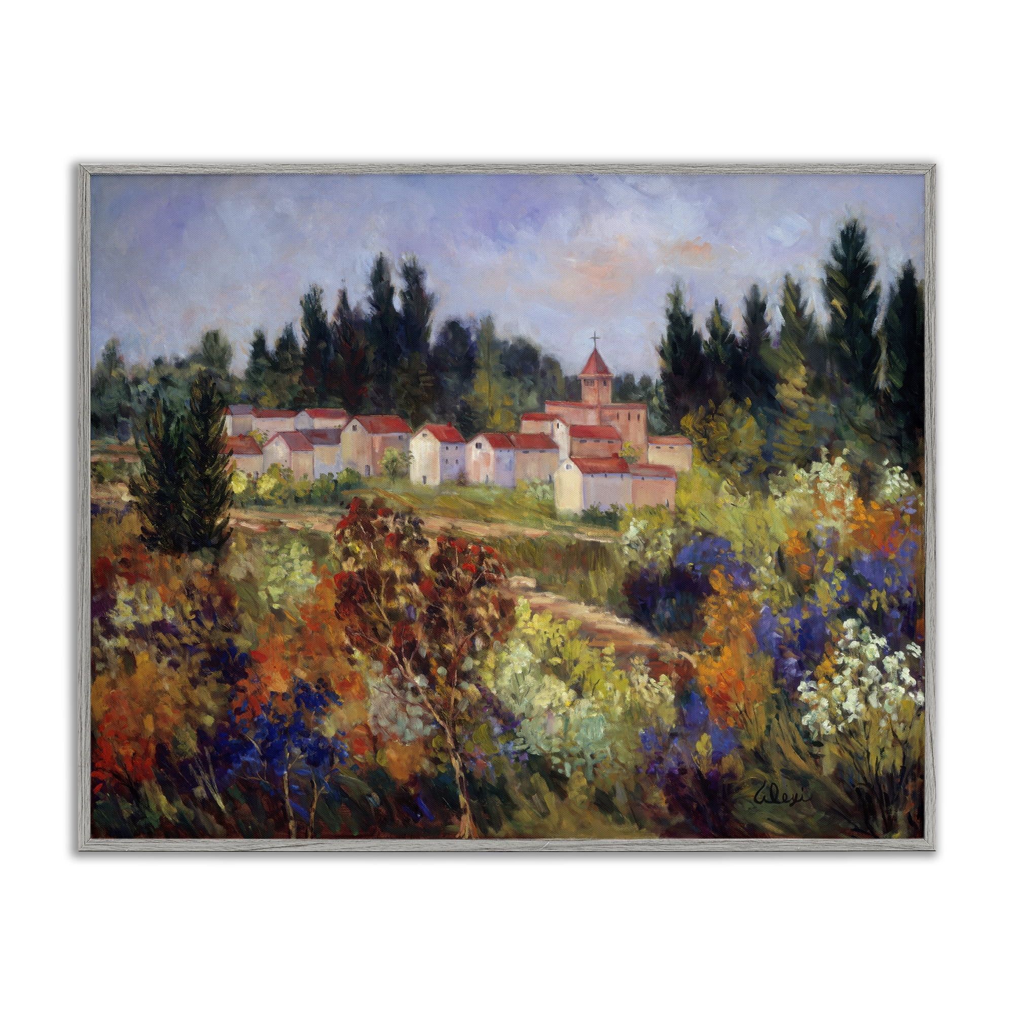 Stupell Industries Tuscan Countryside Garden Landscape & Nature Painting Gray Framed Art Print Wall Art, 30 x 24