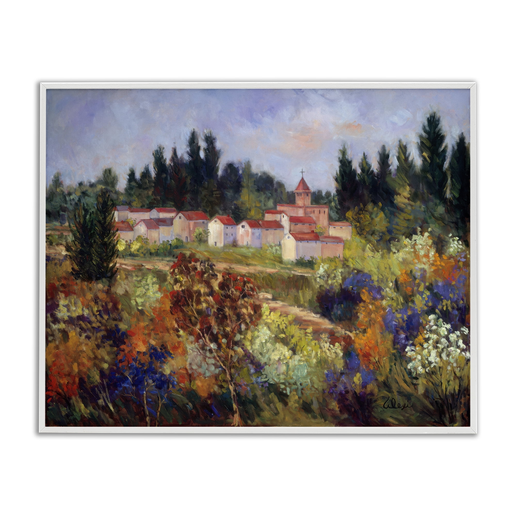 Stupell Industries Tuscan Countryside Garden Landscape & Nature Painting White Framed Art Print Wall Art, 14 x 11