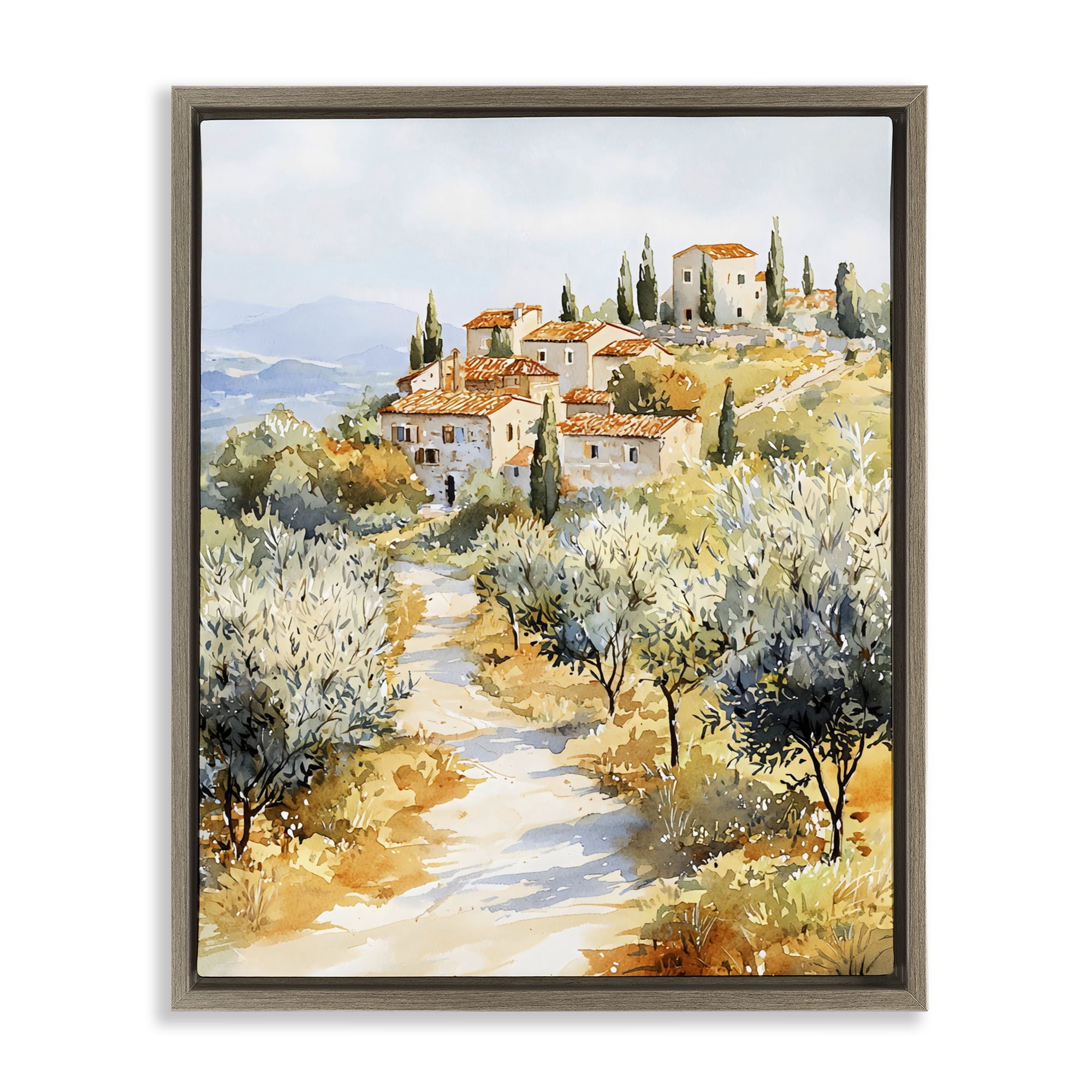 Stupell Industries Tuscan Hilltop Village View Brown Framed Floater Canvas Wall Art, design by LSR Design Studio