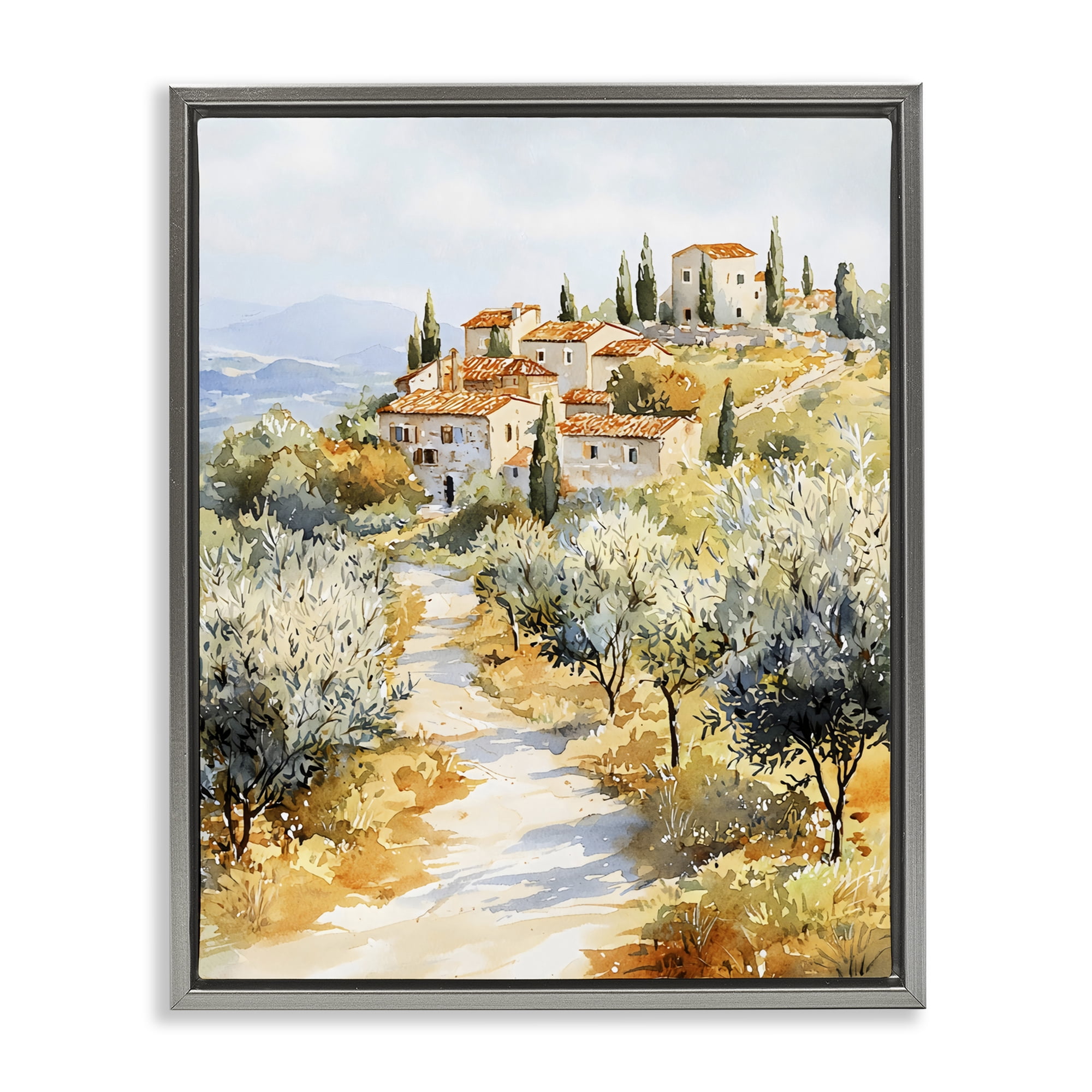 Stupell Industries Tuscan Hilltop Village View Gray Framed Floater Canvas Wall Art, design by LSR Design Studio