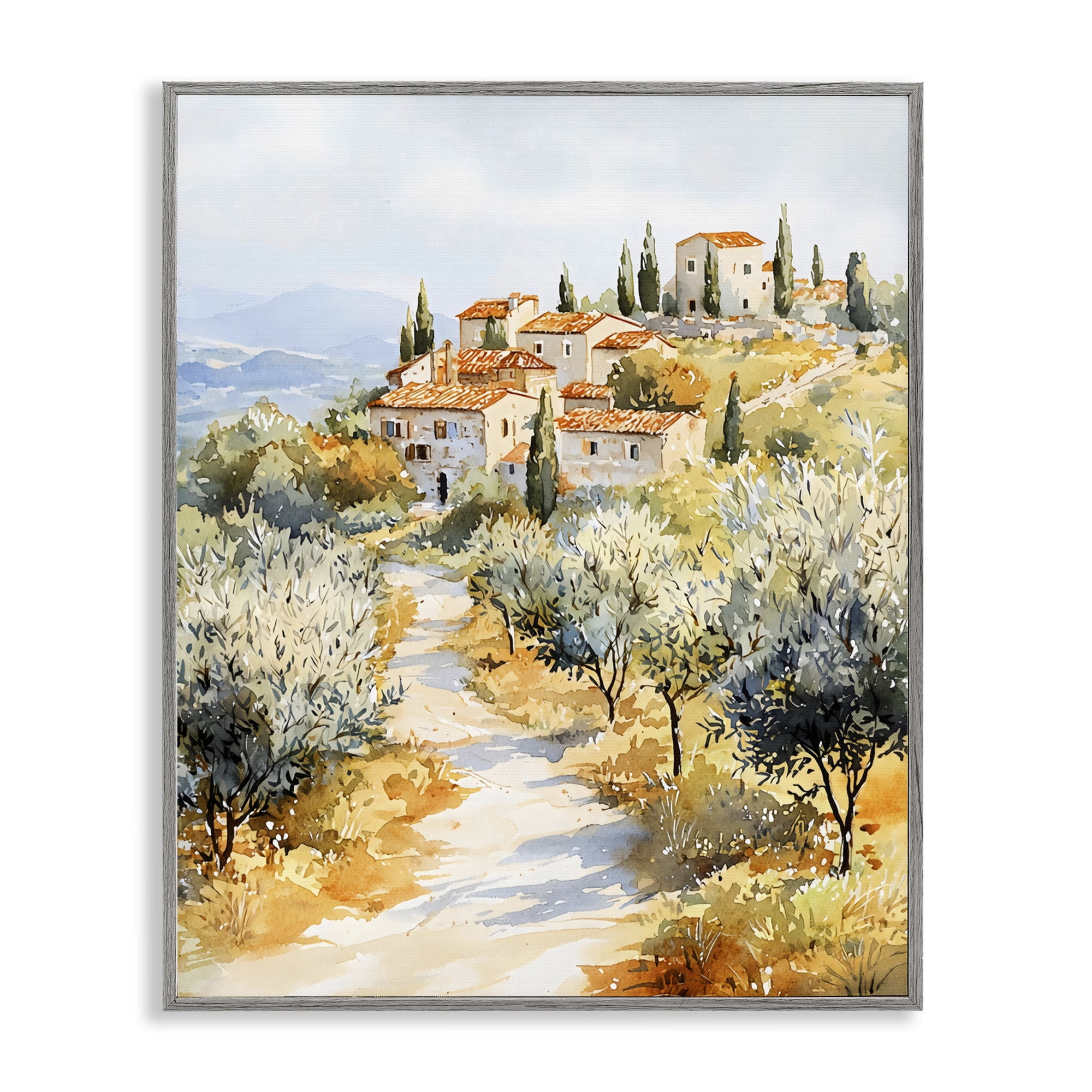 Stupell Industries Tuscan Hilltop Village View Gray Framed Giclee Art, design by LSR Design Studio