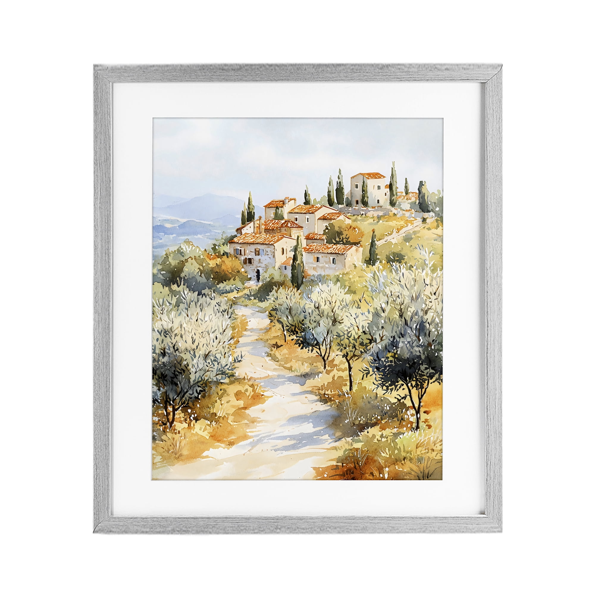 Stupell Industries Tuscan Hilltop Village View Gray Framed Print Under Glass, design by LSR Design Studio