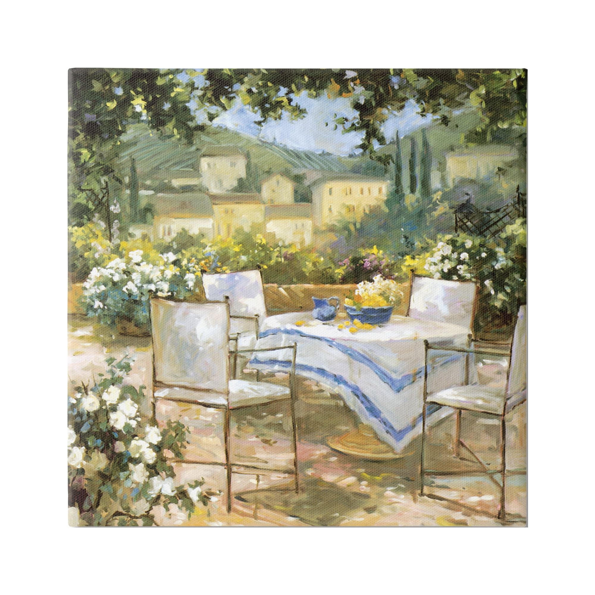 " Tuscan Terrace Vineyard French Picnic Courtyard Villa Scenery " by JG Studios Painting Print