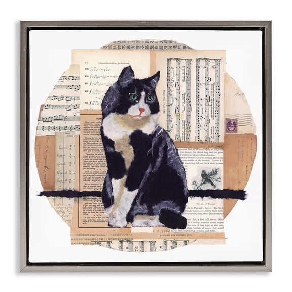 Stupell Industries Tuxedo Cat Collage Animals & Insects Painting Gray Floater Framed Canvas Art Print Wall Art, 18 x 18
