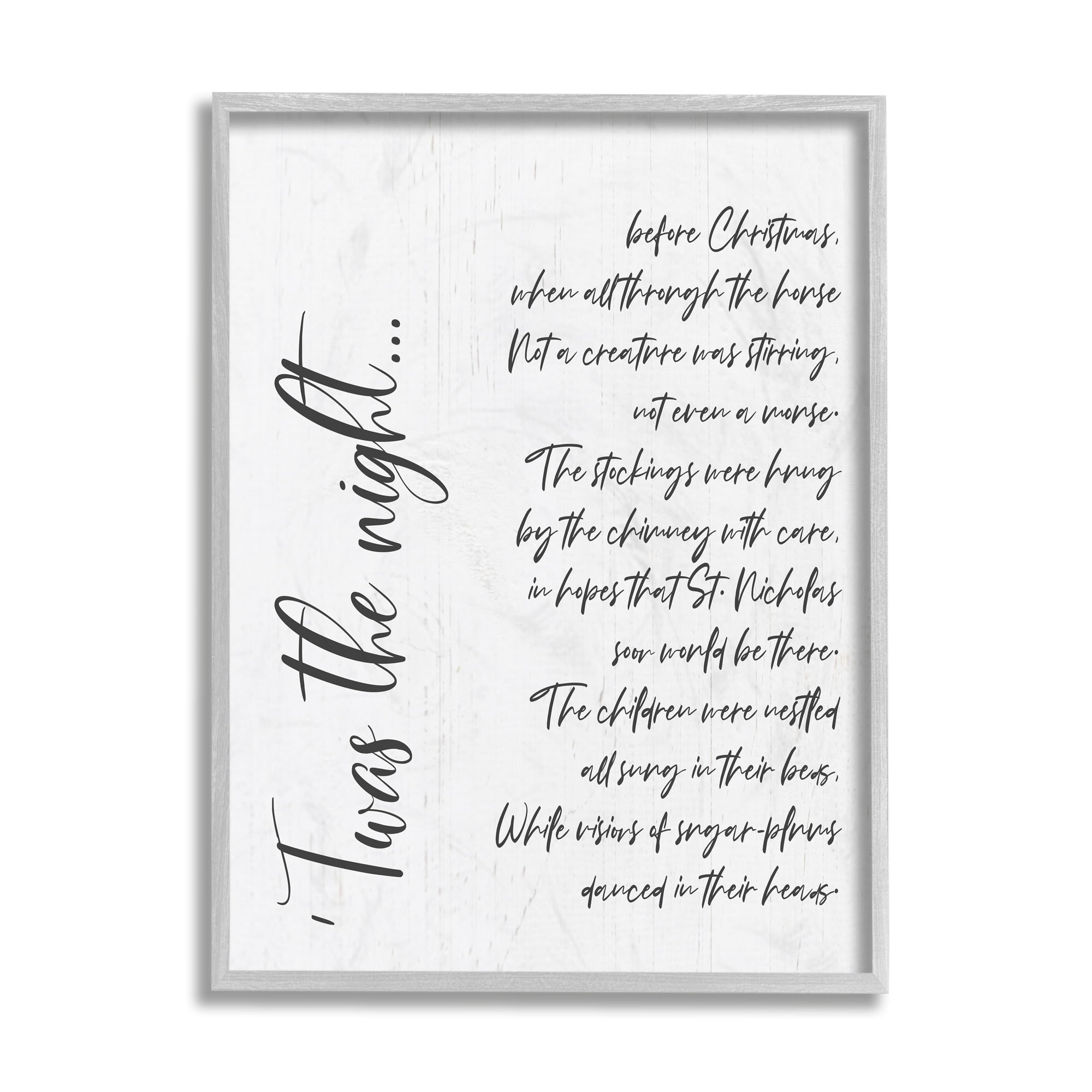 Stupell Industries Twas the Night Quote Minimal Whimsical Christmas Holiday Painting Gray Framed Art Print Wall Art, 16 x 20