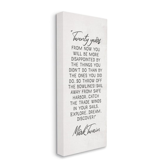 Stupell Industries Twenty Years From Now Twain Literary Quote Inspirational Painting Gallery Wrapped Canvas Art Print Wall Art, 10 x 24