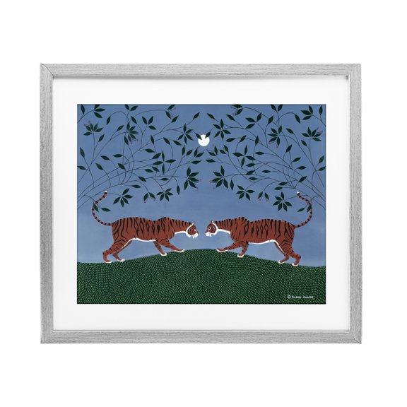Stupell Industries Twilight Tigers Symmetry Gray Framed Print Under Glass design by Susan Henke, 13 x 16