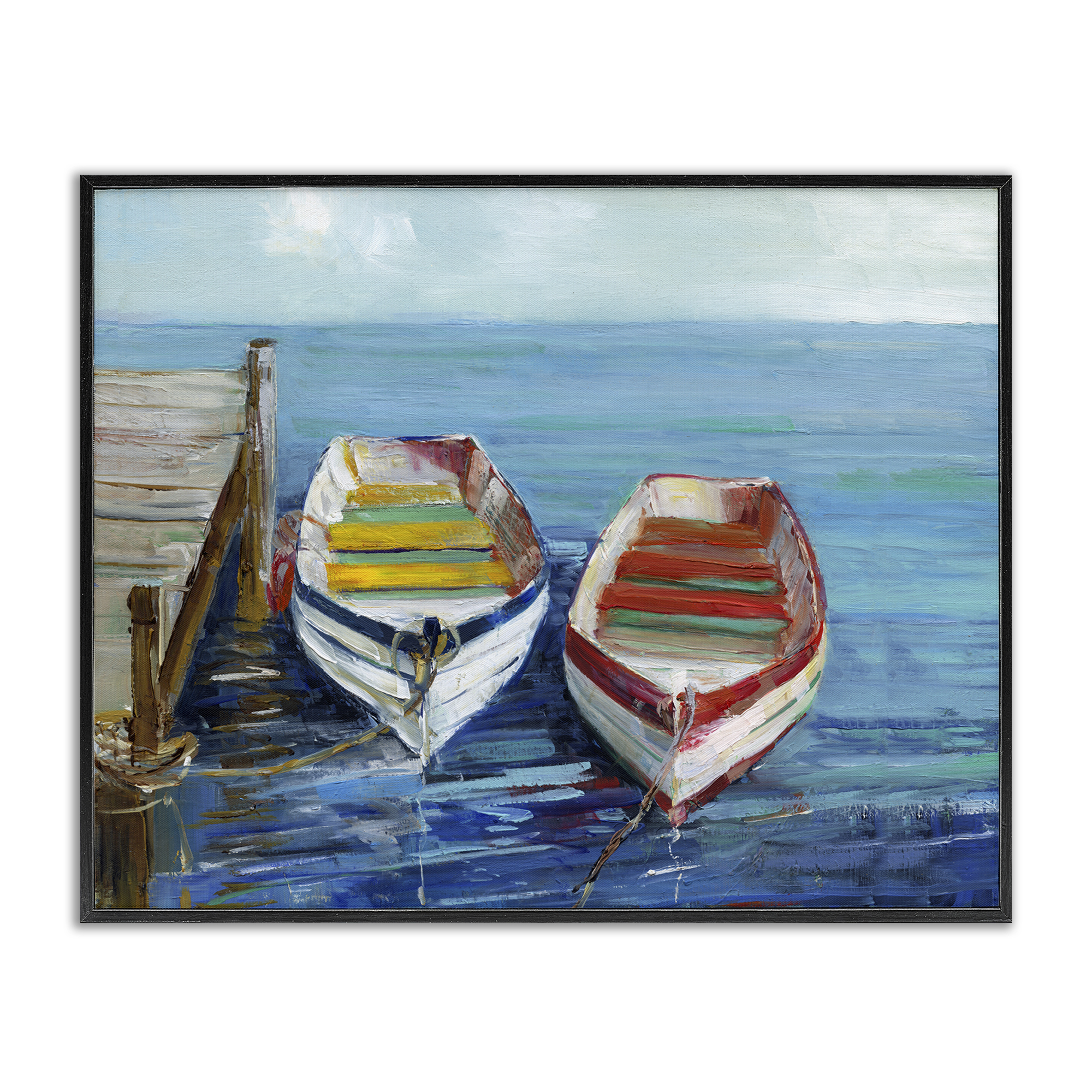 Stupell Industries Twin Boats by Dock Nautical & Beach Painting Black ...