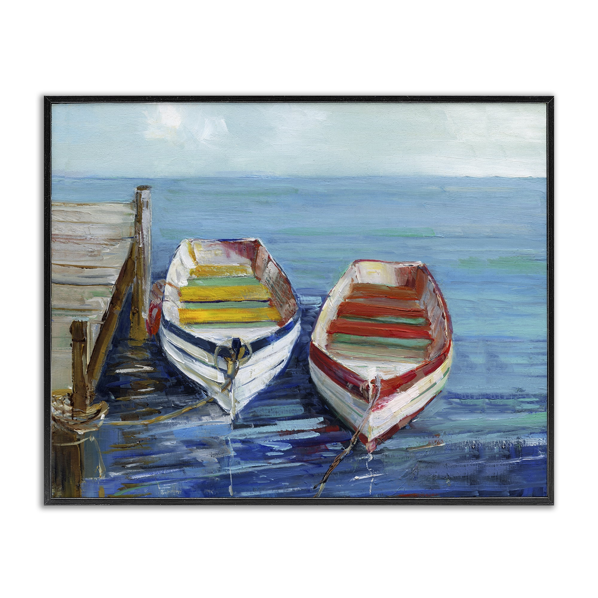 Stupell Industries Twin Boats by Dock Nautical & Beach Painting Black Framed Art Print Wall Art, 30 x 24