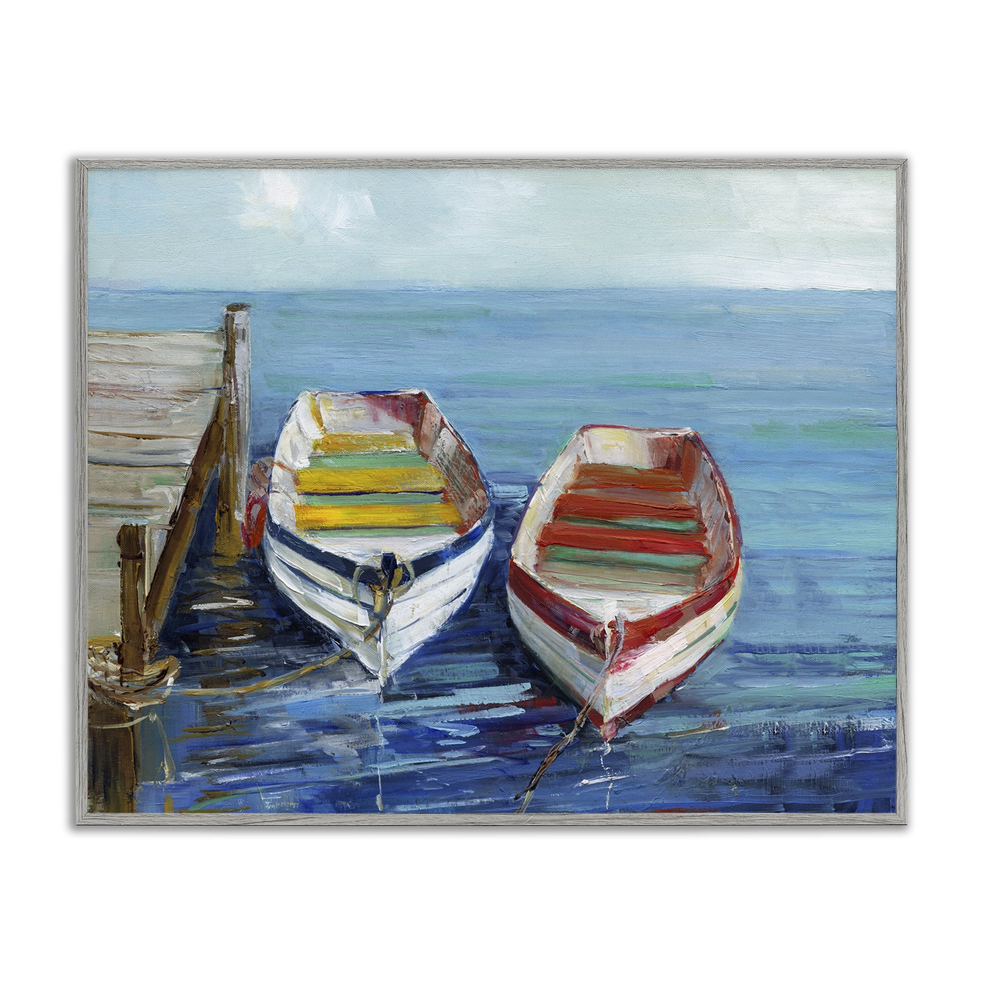Stupell Industries Twin Boats by Dock Nautical & Beach Painting Gray Framed Art Print Wall Art, 20 x 16